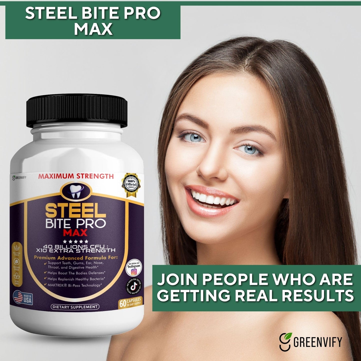 GREENVIFY Steel Bite Pro Max Probiotic Supplement Capsules 120