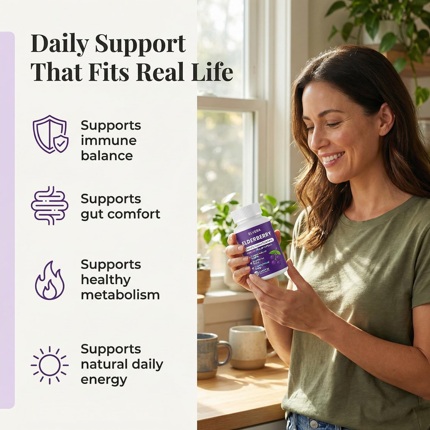 ELVERA Elderberry Gut Support Complex Capsules, 60 Count