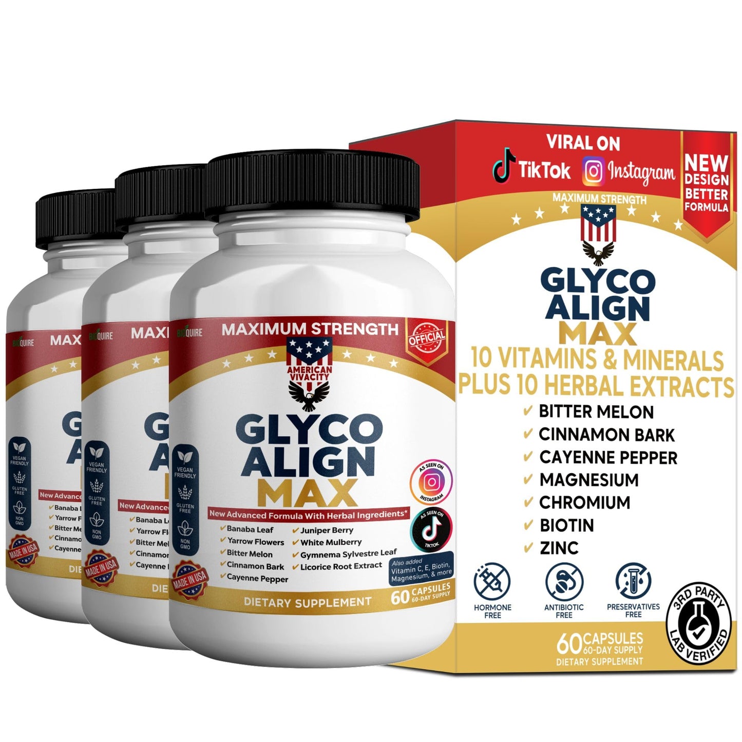 BIOQUIRE Glyco Align Max Maximum Strength Blood Sugar Support Supplement Capsules 60