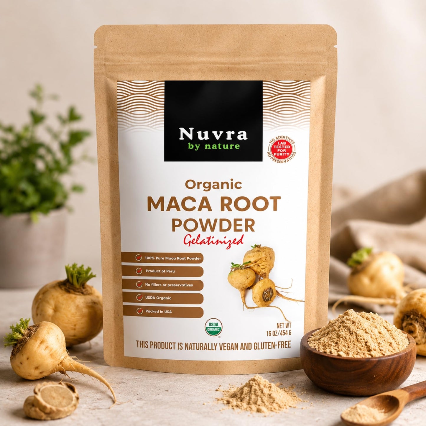 Nuvra by Nature Organic Gelatinized Maca Root Powder, 16 oz