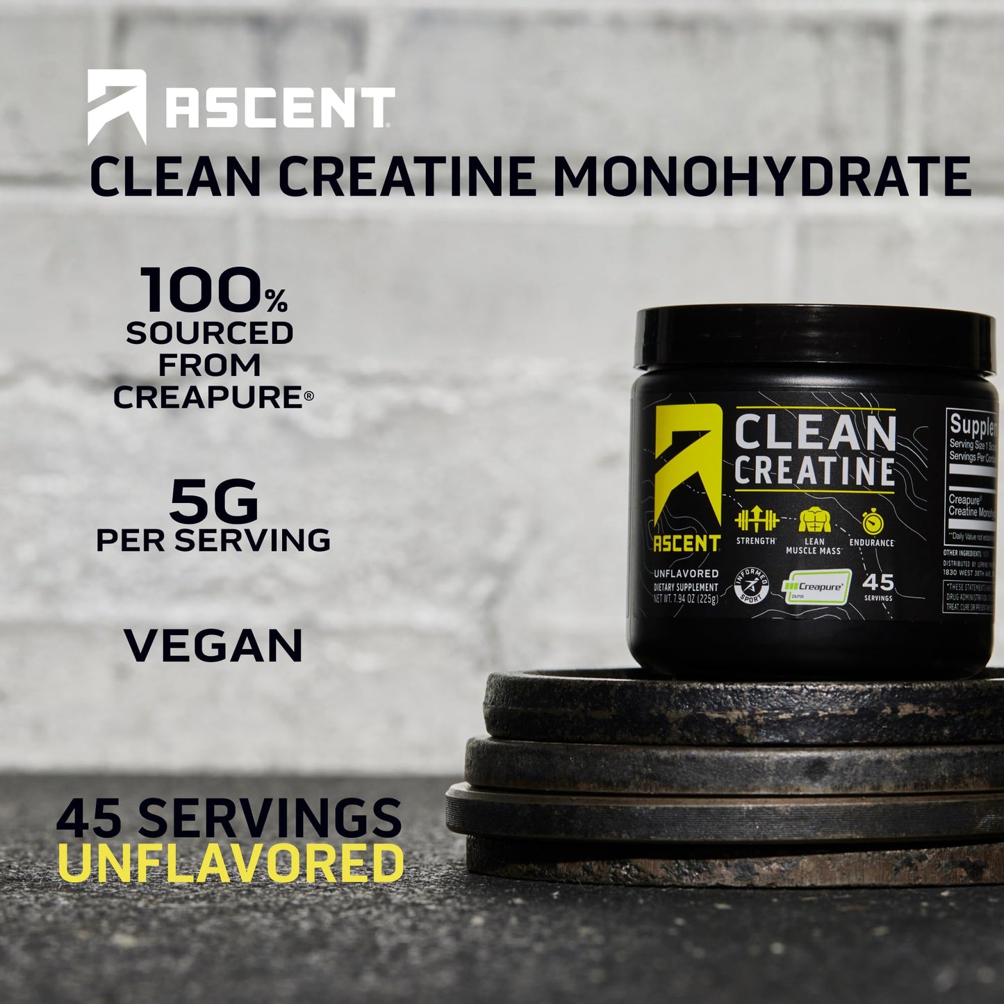 Ascent 100% Whey Protein Powder & Creatine Monohydrate Powder, 2-Pack