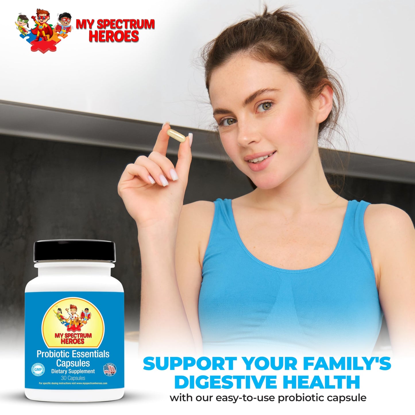 My Spectrum Heroes Probiotic Capsules for Digestive Health with 20 Billion CFUs, Diverse Strains, 30 Capsules