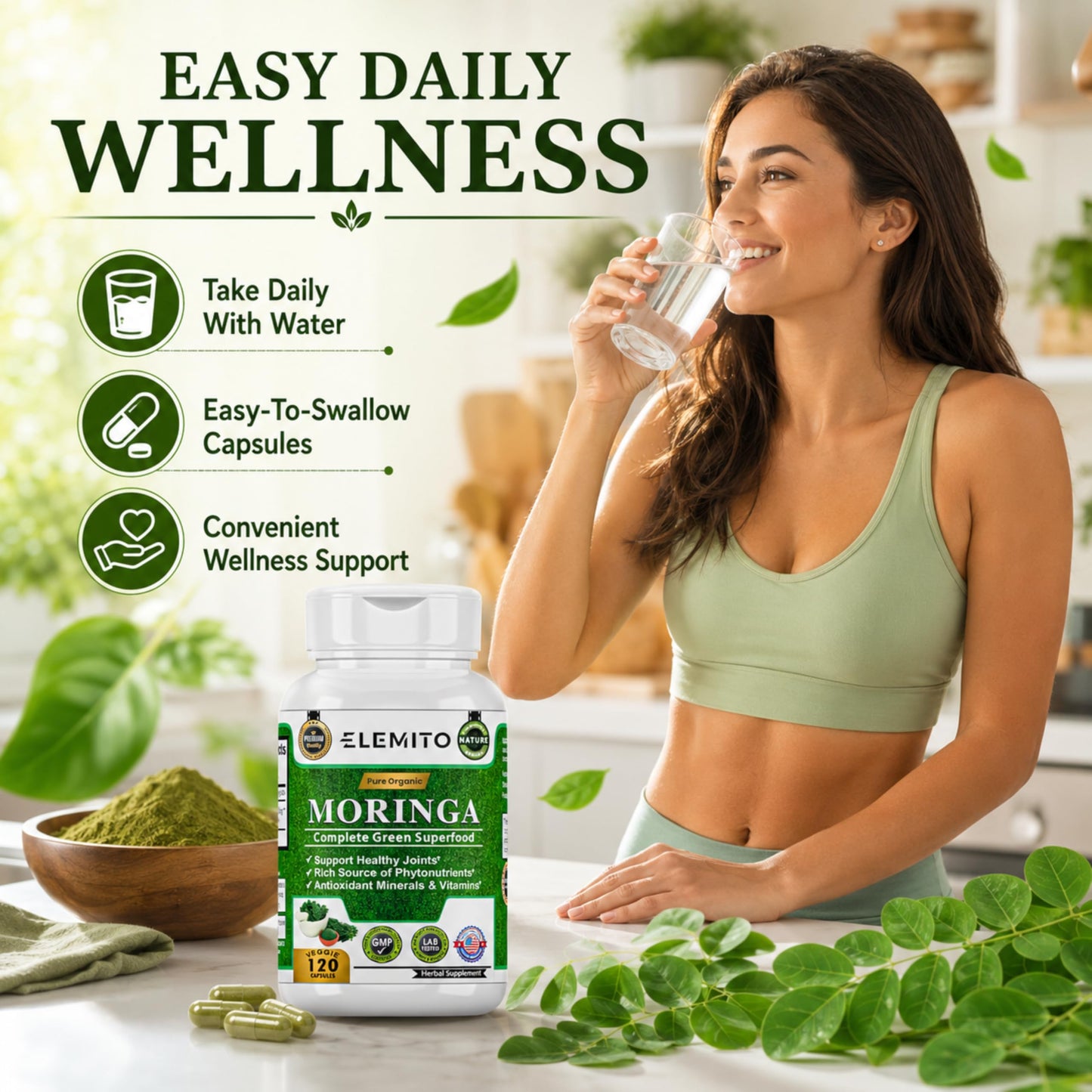 ELEMITO Moringa Oleifera 1000mg Capsule 120 Veggie Capsules