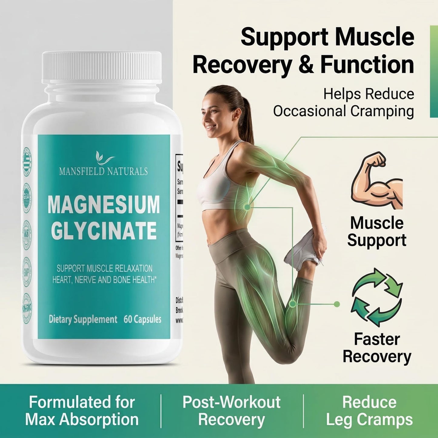 Mansfield Naturals Magnesium Glycinate Supplement Capsules 60 Count