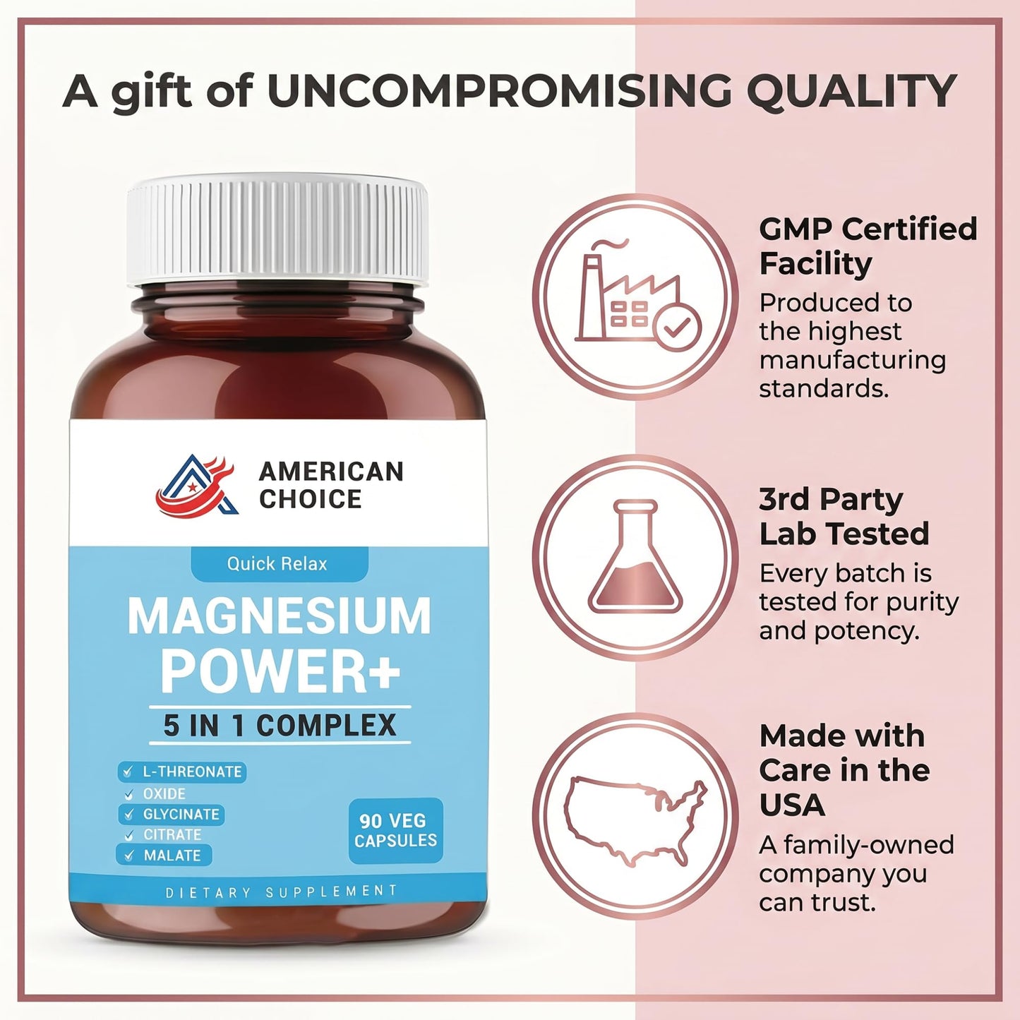 American Choice Magnesium L-Threonate Complex Veggie Capsules 90 Count