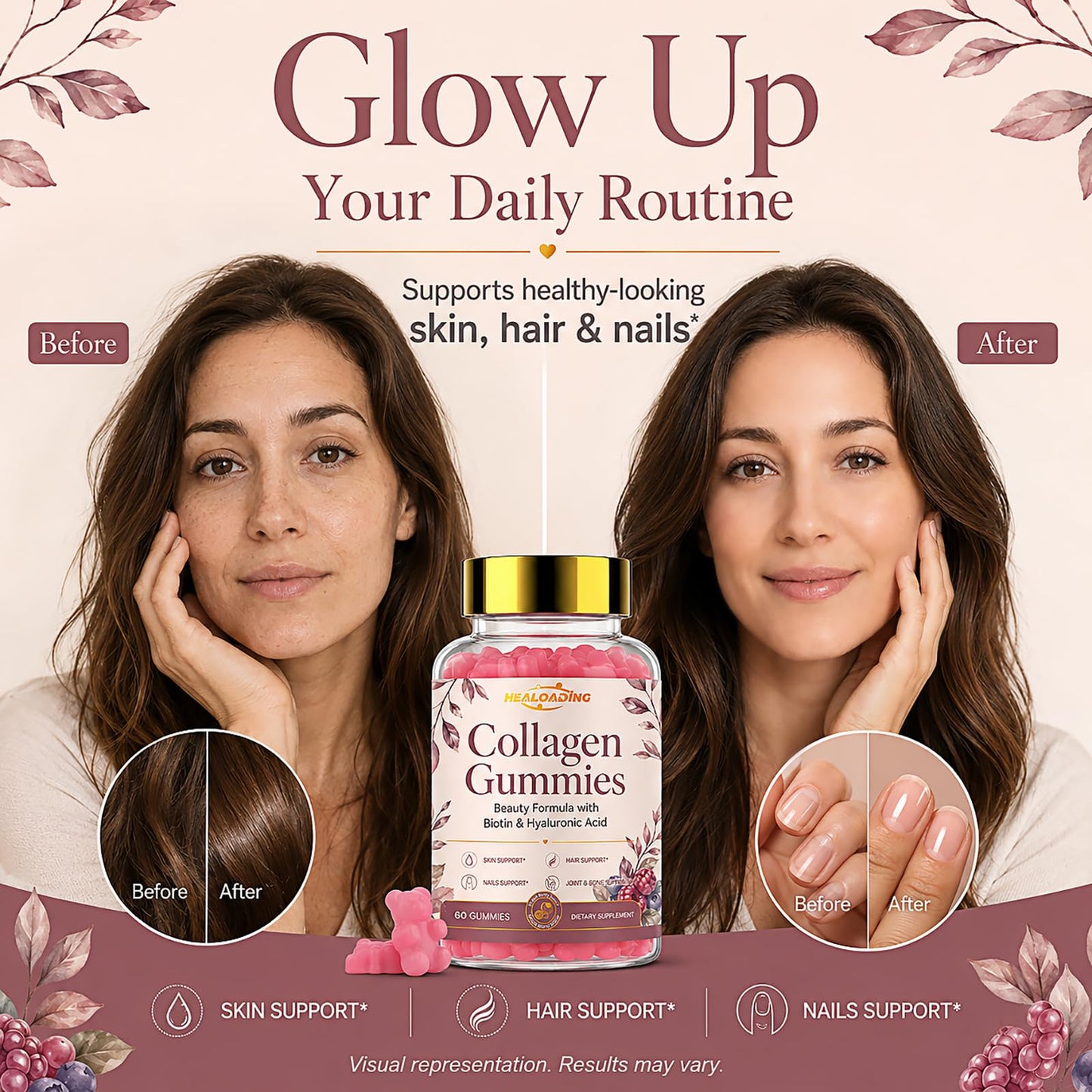 HEALOADING Collagen Gummies with Biotin & Vitamin C 60 Count