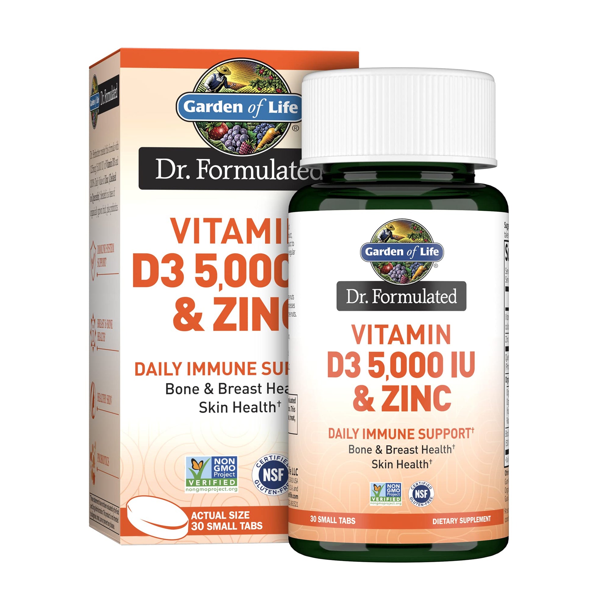 Garden of Life Dr. Formulated Vitamin D3 & Zinc Quercetin Once Daily Supplement Tablets, 30 Count