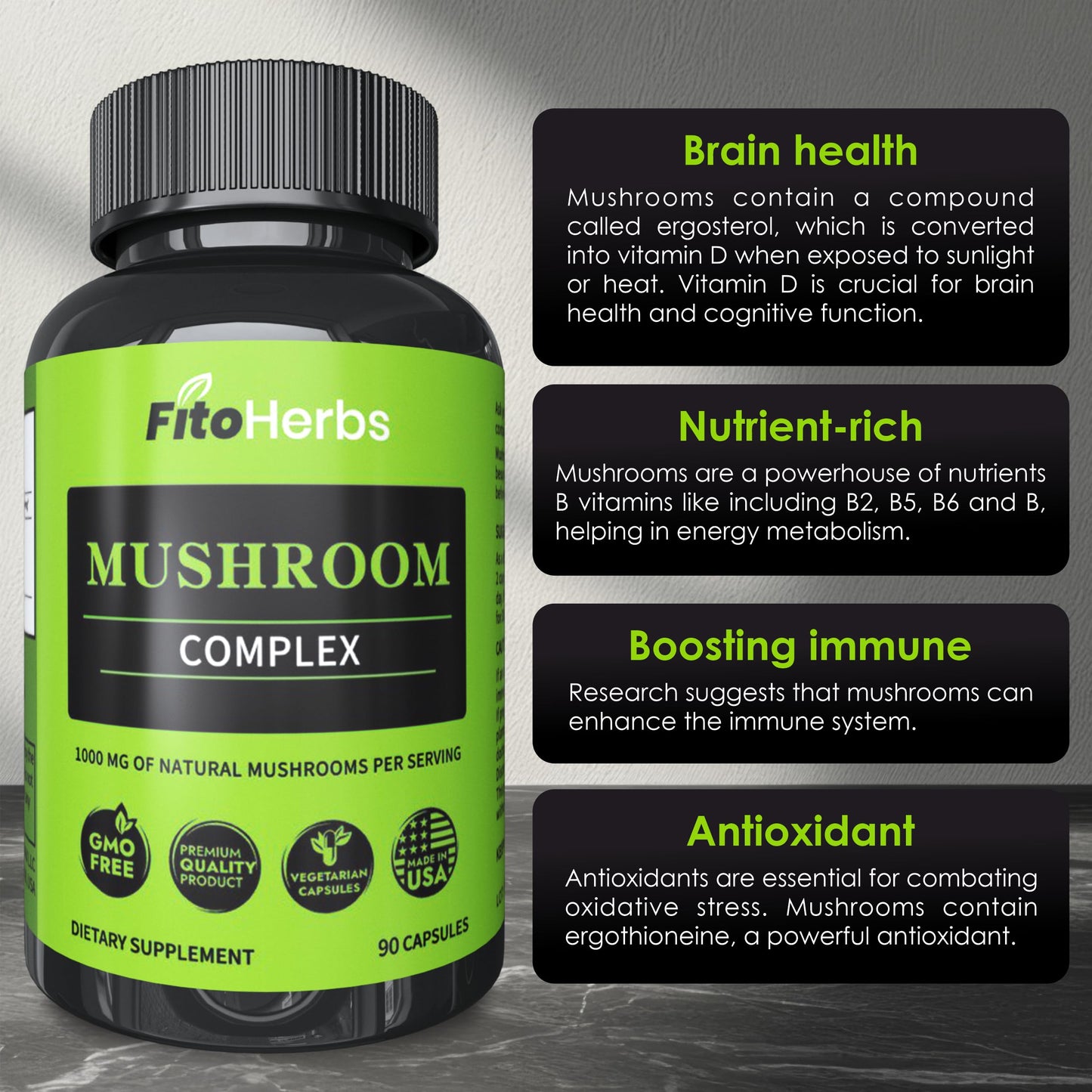FitoHerbs Mushroom Complex Capsules 90 Count