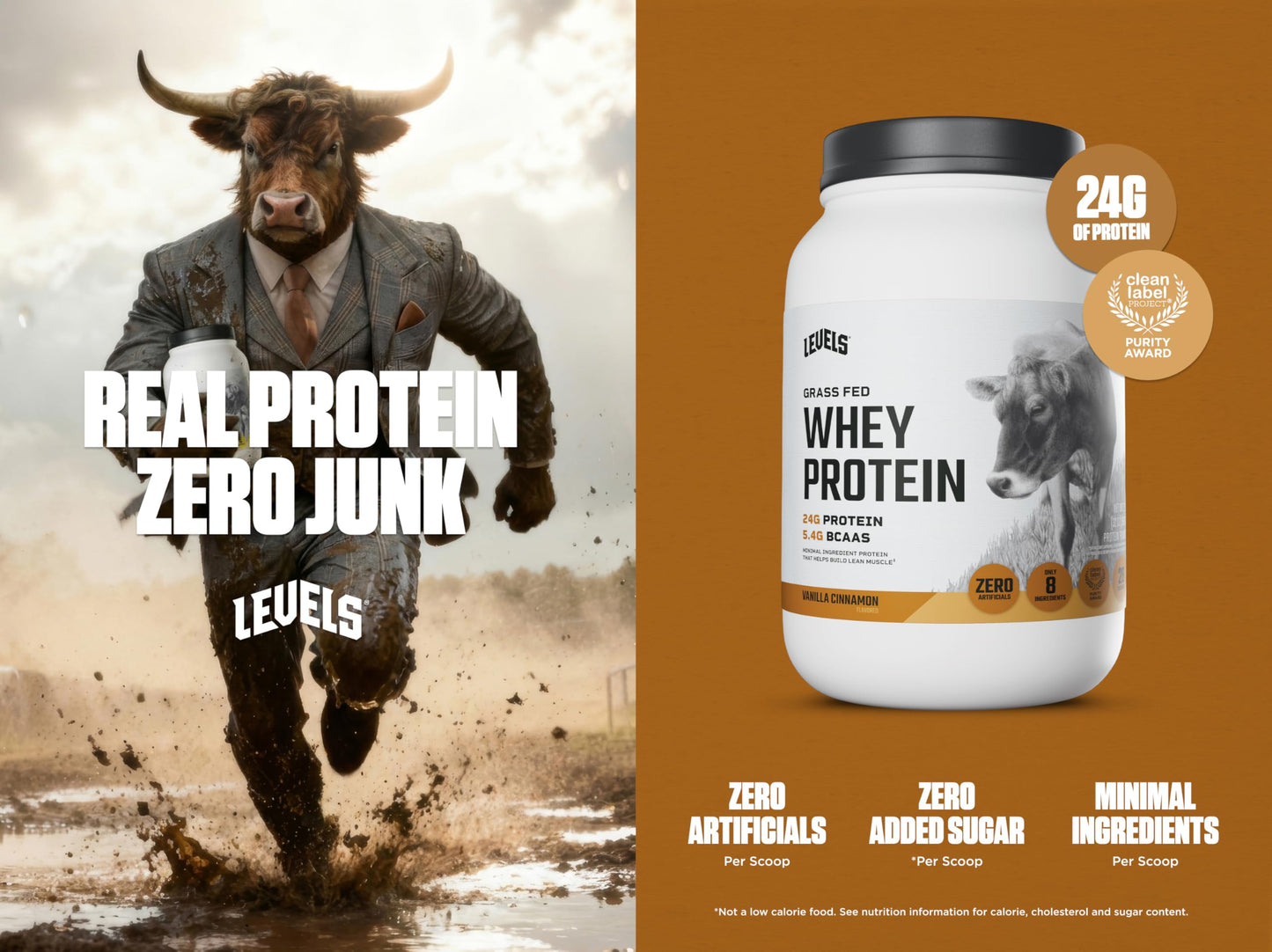 Levels Nutrition Grass Fed Whey Protein Powder Vanilla Cinnamon, 32 Servings