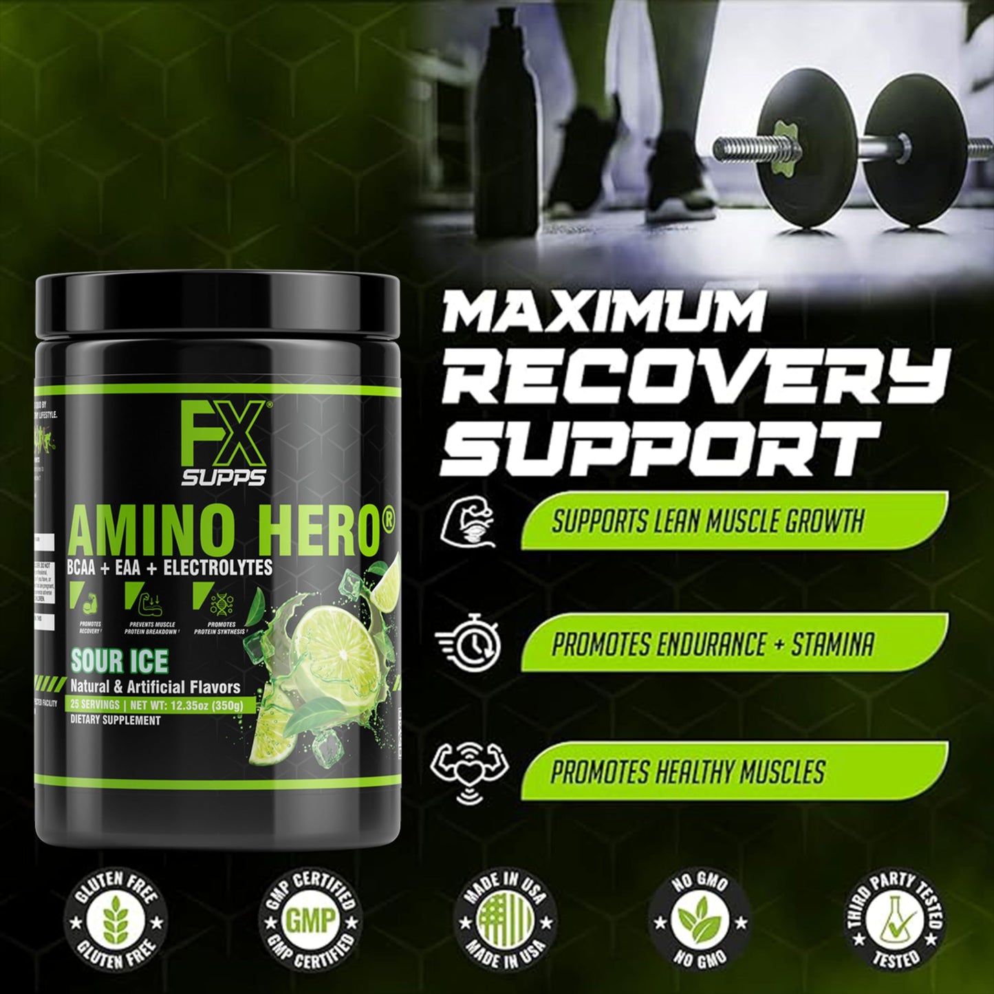 FXSUPPS Amino Hero Sour Ice Powder 19.0479 Servings