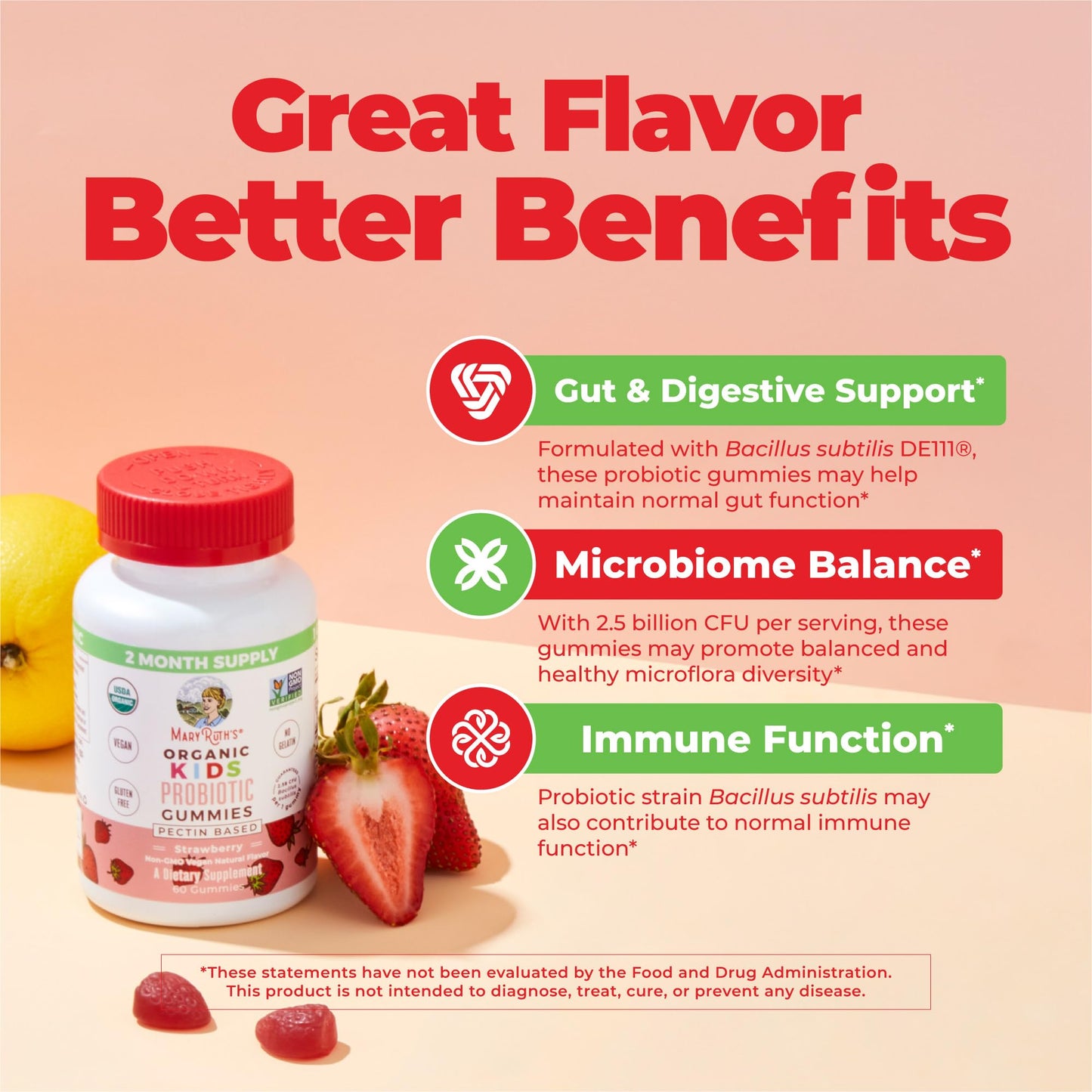 MARYRUTH'S Kids Probiotics for Digestive Health Gummy 60 Count