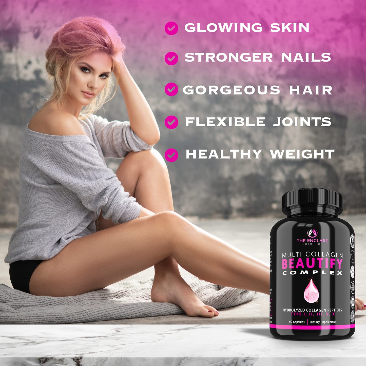THE ENCLARE NUTRITION Beautify Multi Collagen Complex Capsules 90 Count