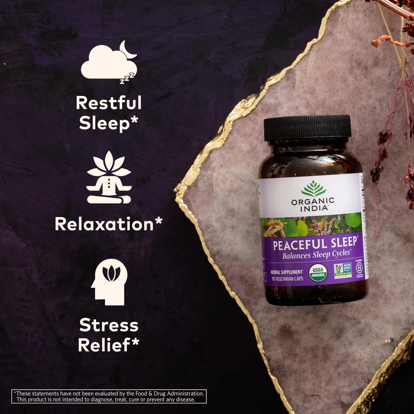 ORGANIC INDIA Peaceful Sleep Herbal Supplement 90 Capsules