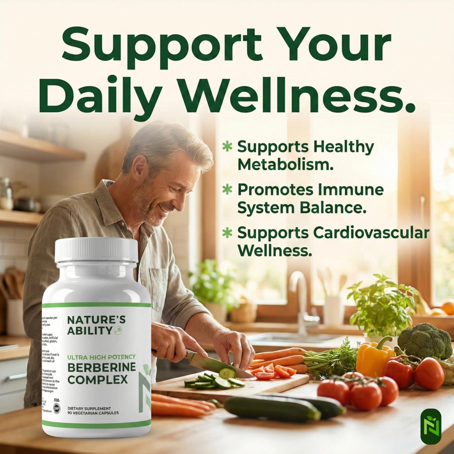 NATURE'S ABILITY Berberine Botanical Complex Daily Gut Health & Immune Support with 1500mg Barberry, Oregon Grape & Goldenseal Capsule, 90 Count