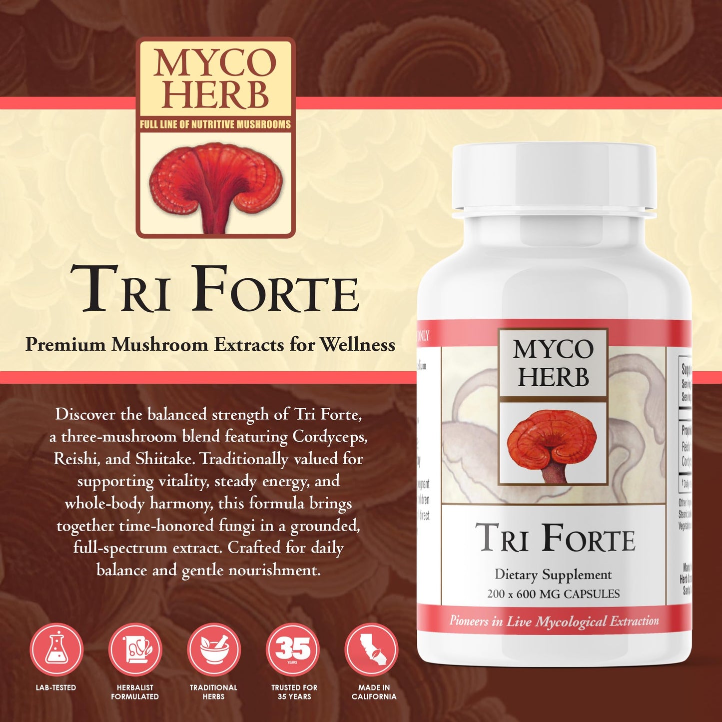 Kan Herbs Tri Forte Three-Mushroom Extract Tablets, 120 Count
