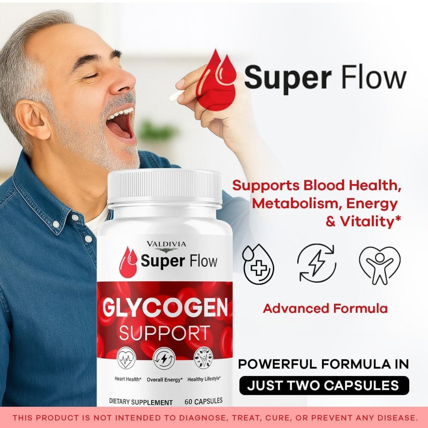 Valdivia Super Flow Glycogen, 60 Capsules