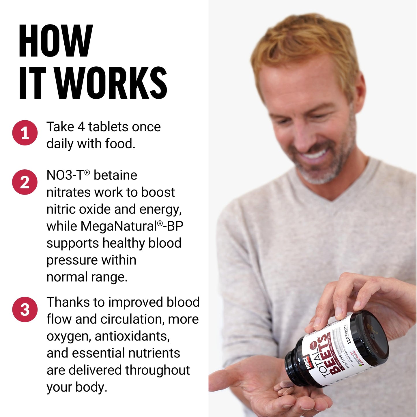 Force Factor Total Beets Blood Pressure Support with Grape Seed Extract and Non-GMO Beet Root Powder, 120 Tablets