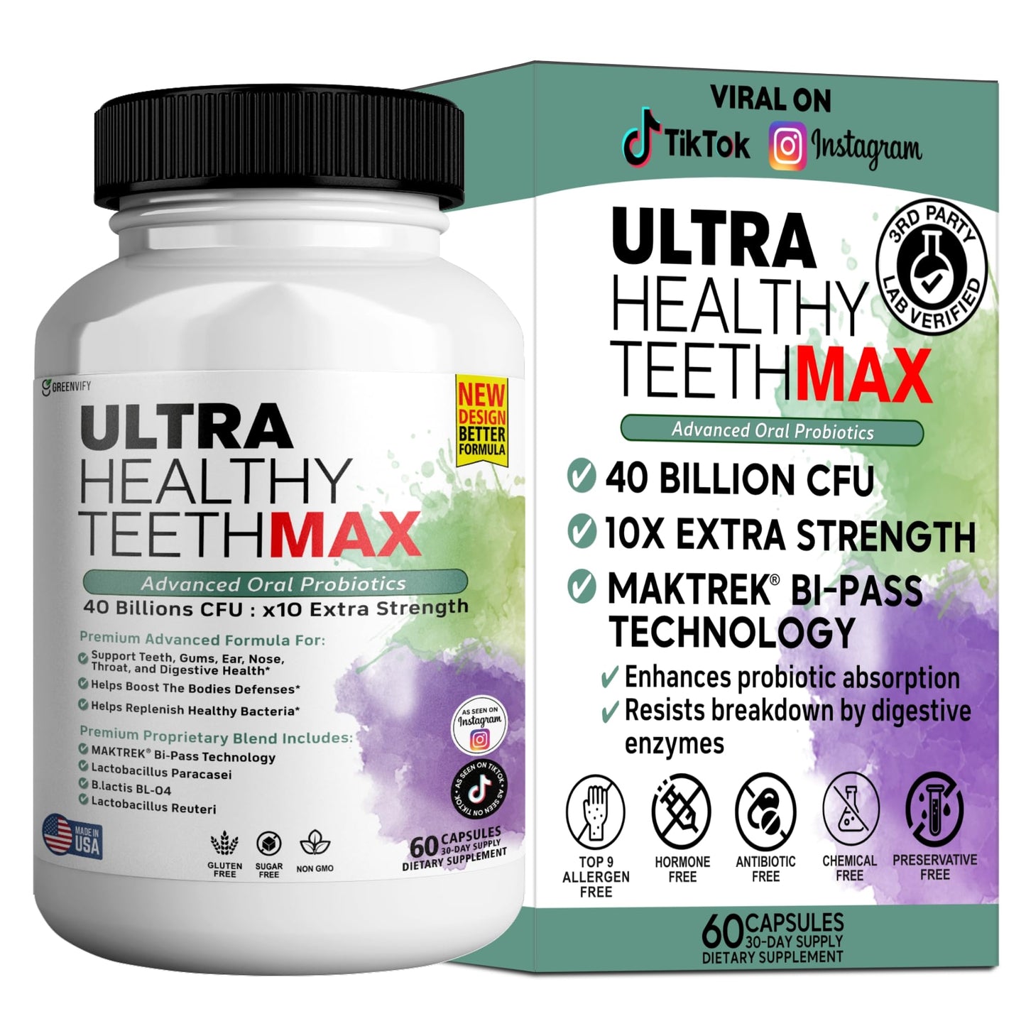 GREENVIFY Ultra Healthy Teeth Max Probiotic Supplement Capsules 60