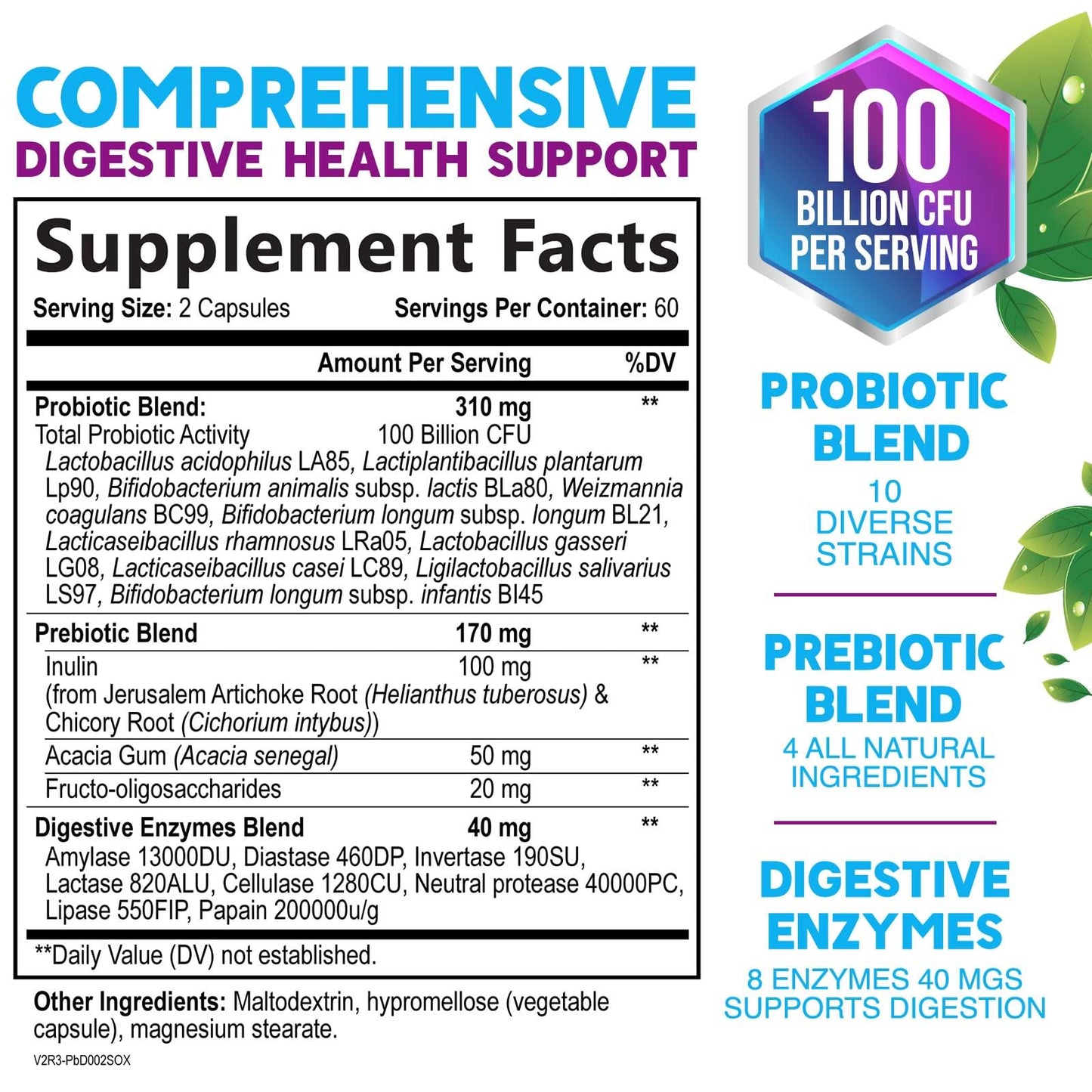 Nature's Nutrition Probiotics 100 Billion CFU Per Serving - 10 Premium Strains + Prebiotics, 120 Capsules