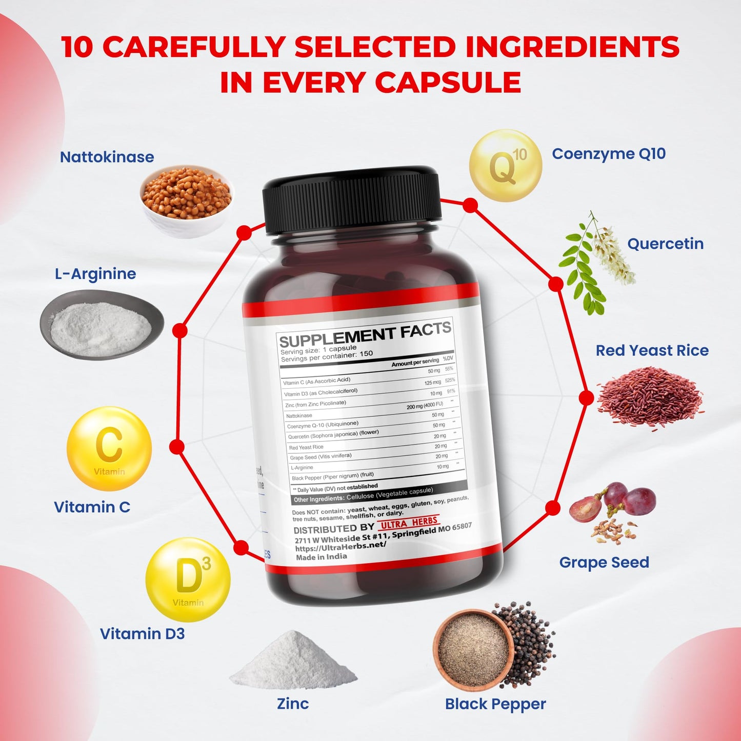 ULTRA HERBS Nattokinase Supplement 4000FU Capsule, 150 Count