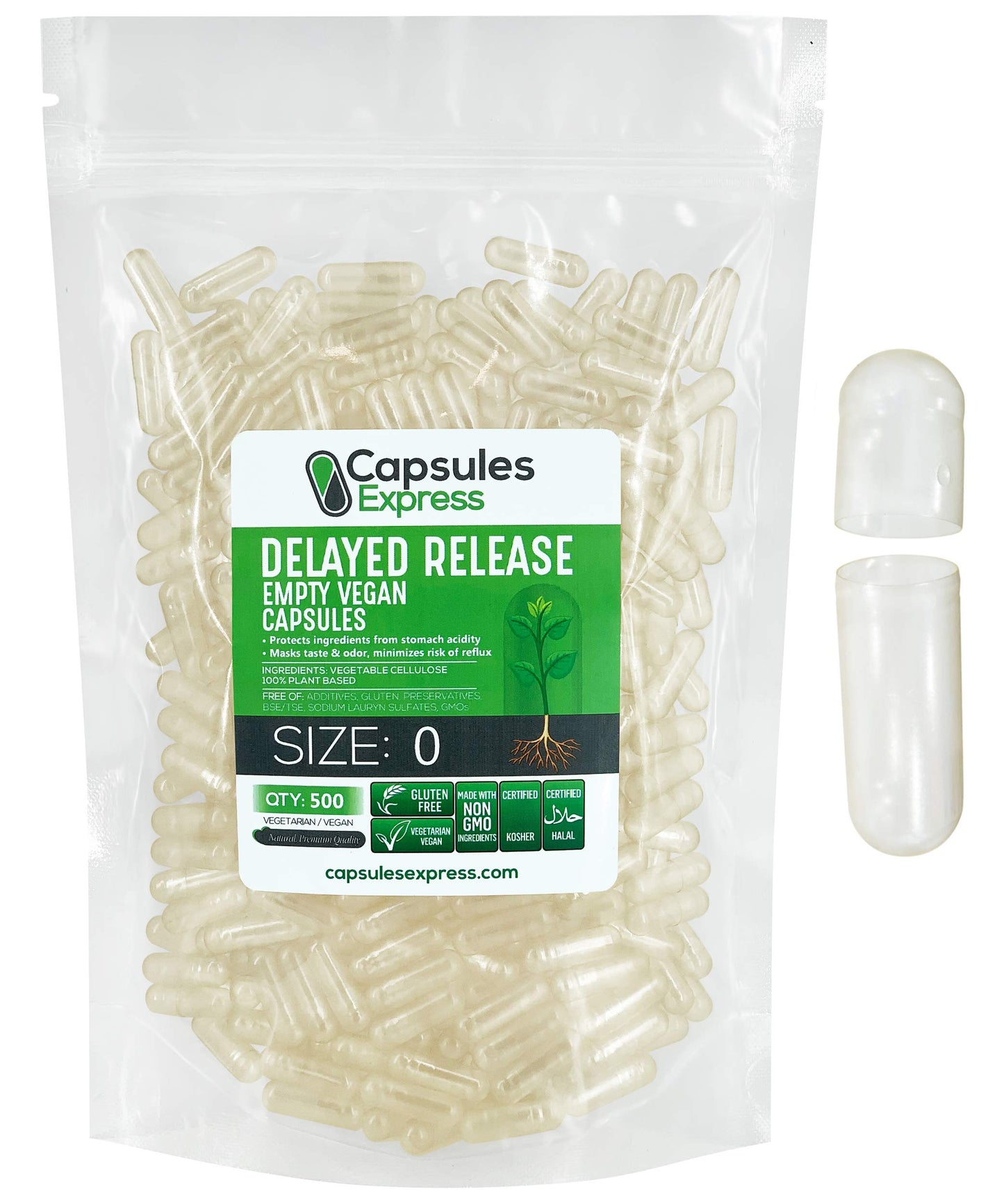 XPRS Nutra Delayed Release Size 0 Empty Capsules, 500 Count