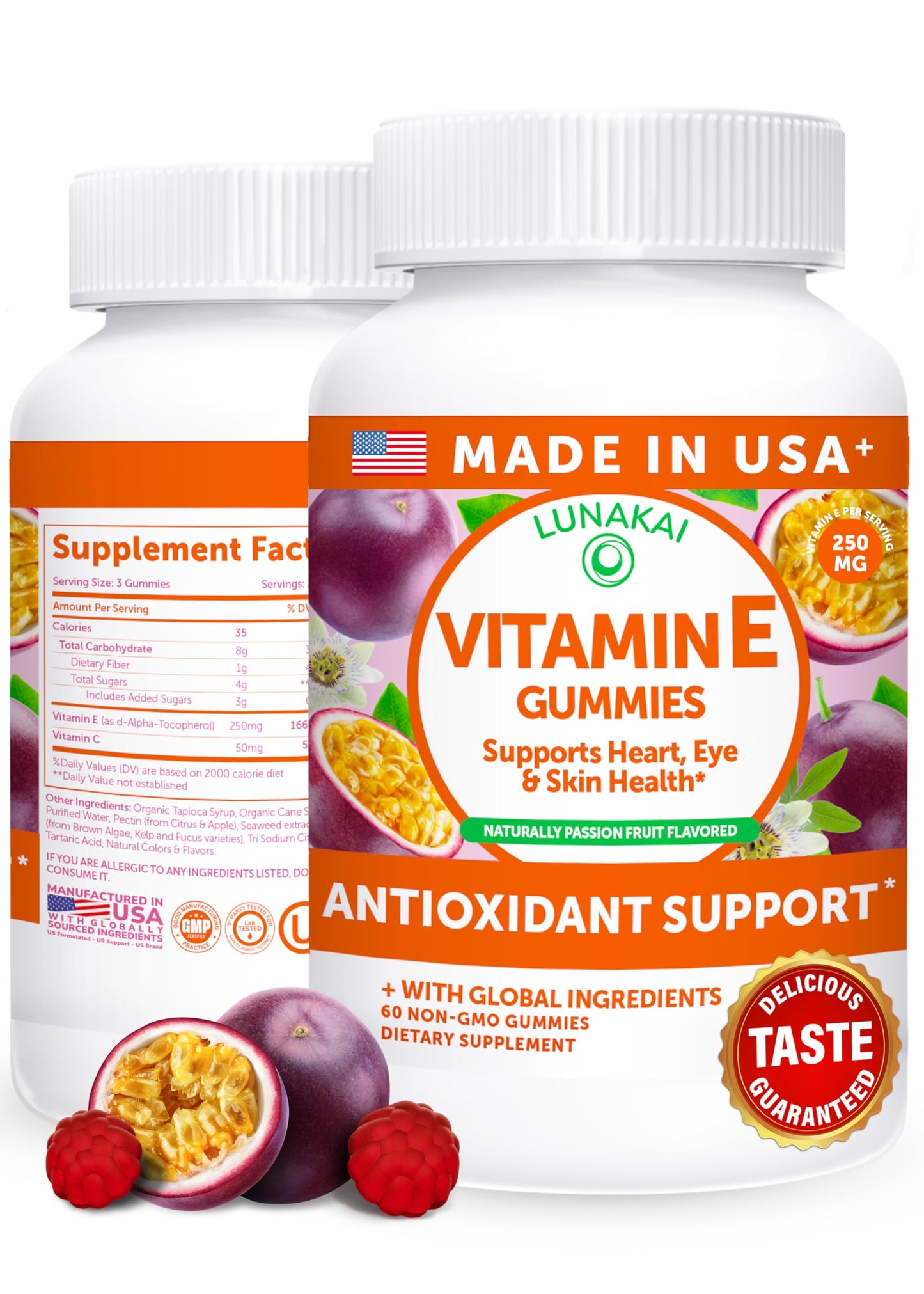 Lunakai Vitamin E Gummies 400 IU with Vitamin C 50 mg, 60 Count