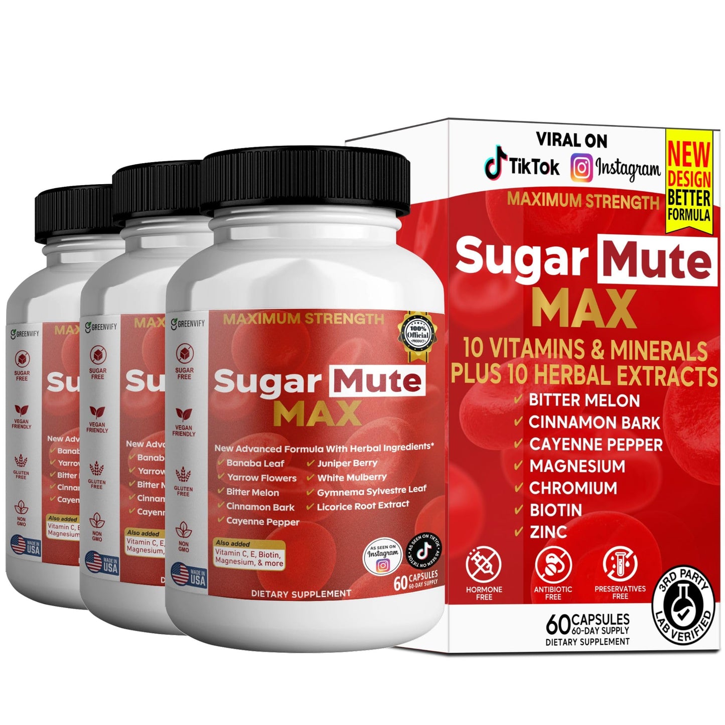GREENVIFY Sugar Mute Max Blood Sugar Support Capsules, 60 Capsules