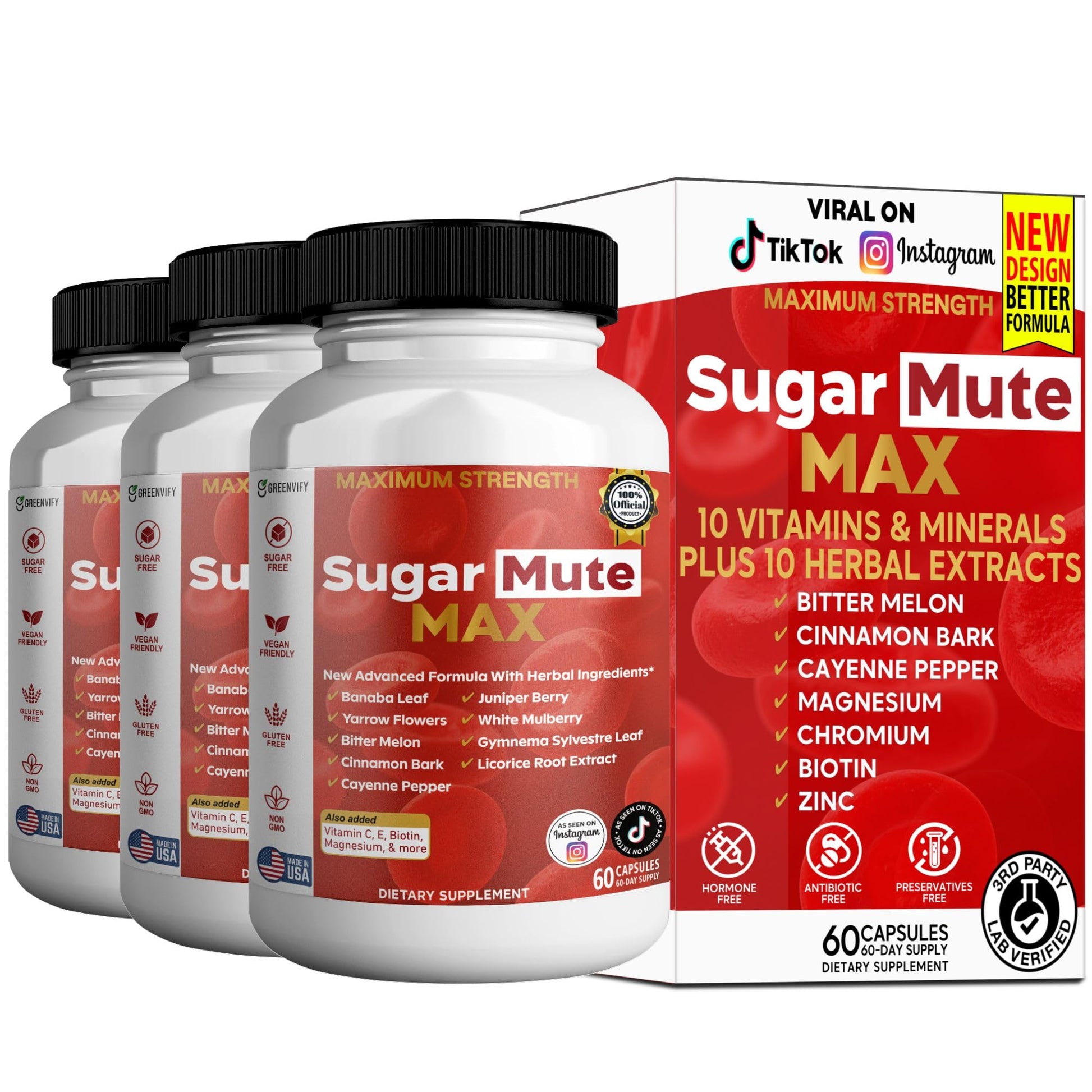 GREENVIFY Sugar Mute Max Blood Sugar Support Capsules, 60 Capsules