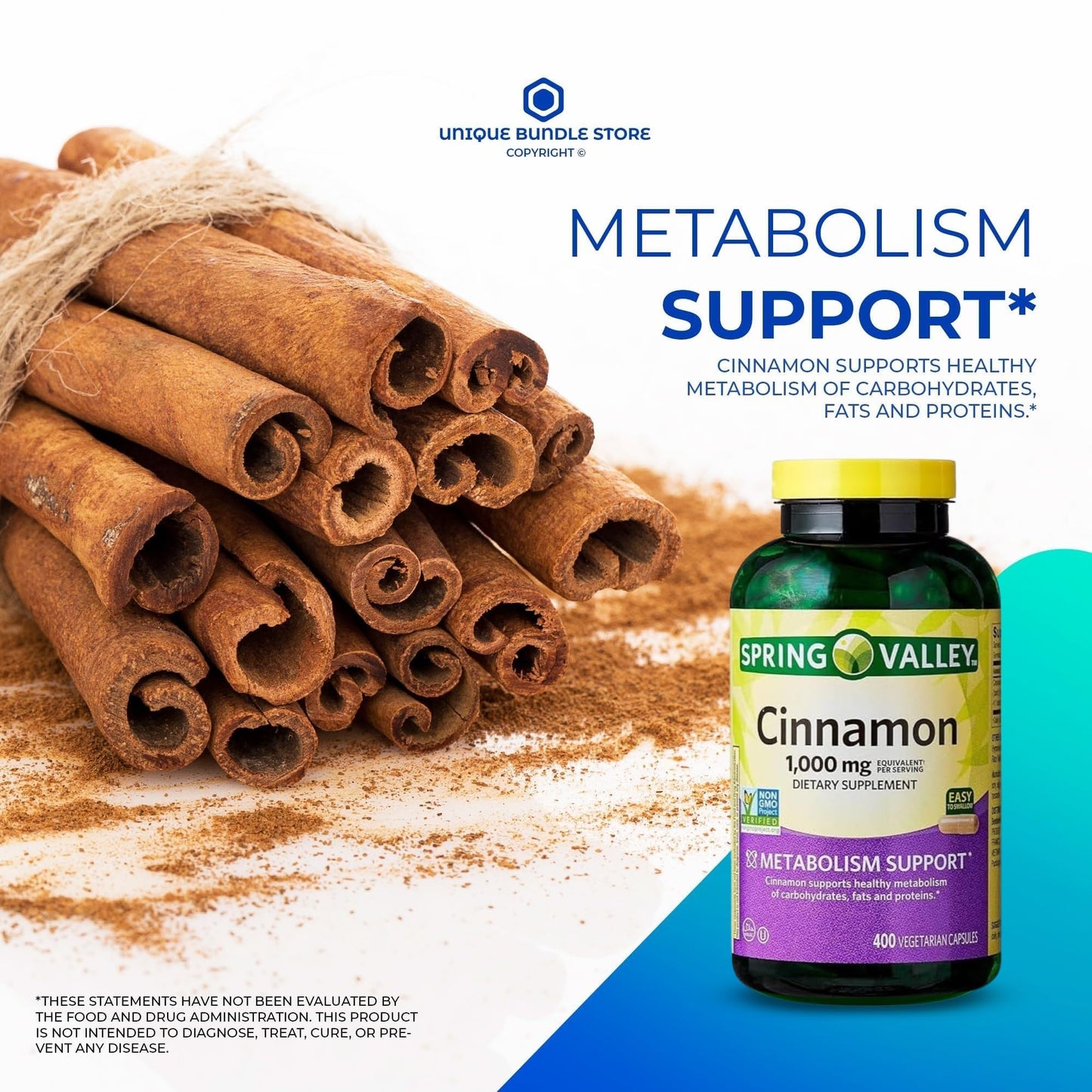 Unique Bundle Store Cinnamon 1000 mg Capsules, 400 Count