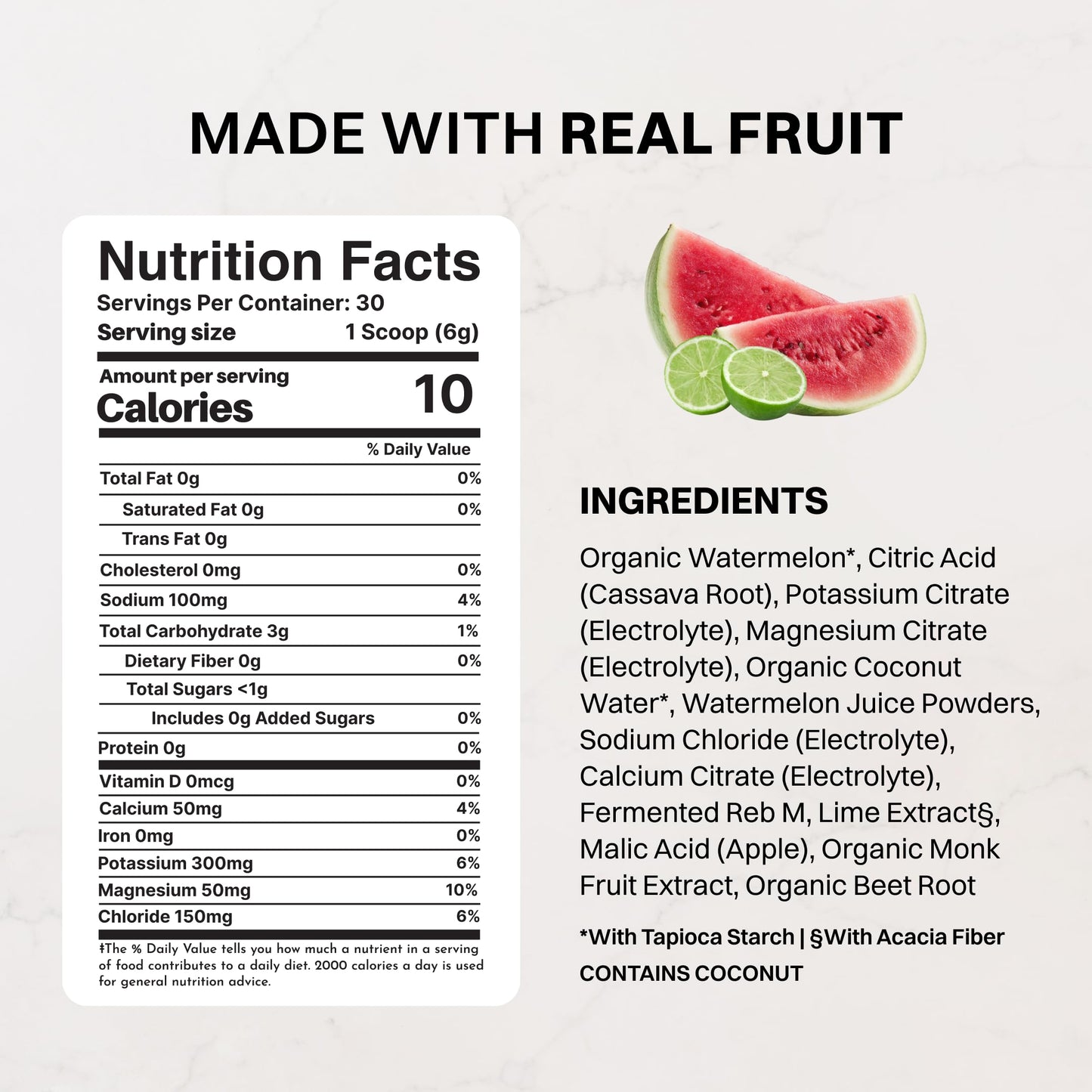JUST INGREDIENTS Watermelon Lime Electrolyte Powder 6.34 Ounce