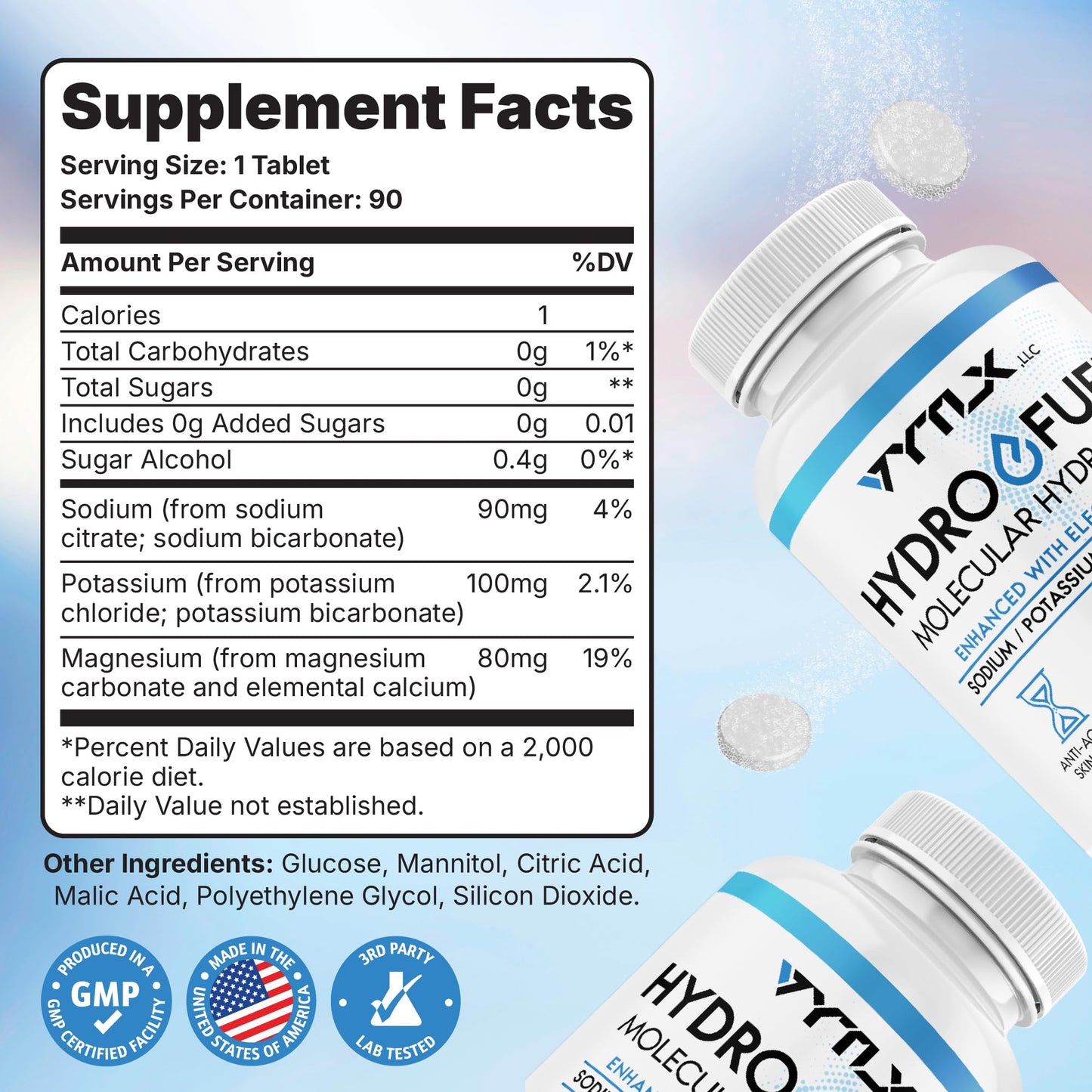 Hydro-Fuel Hydrogen Water Tablets with Electrolytes, 90 Count