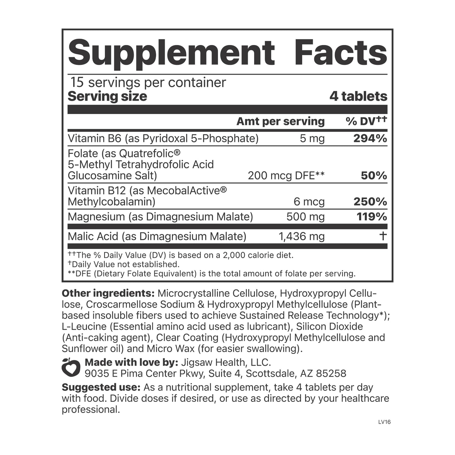 Jigsaw Health MagSRT Magnesium Supplement with Vitamin B6, Folate & B12, 60 Tablets