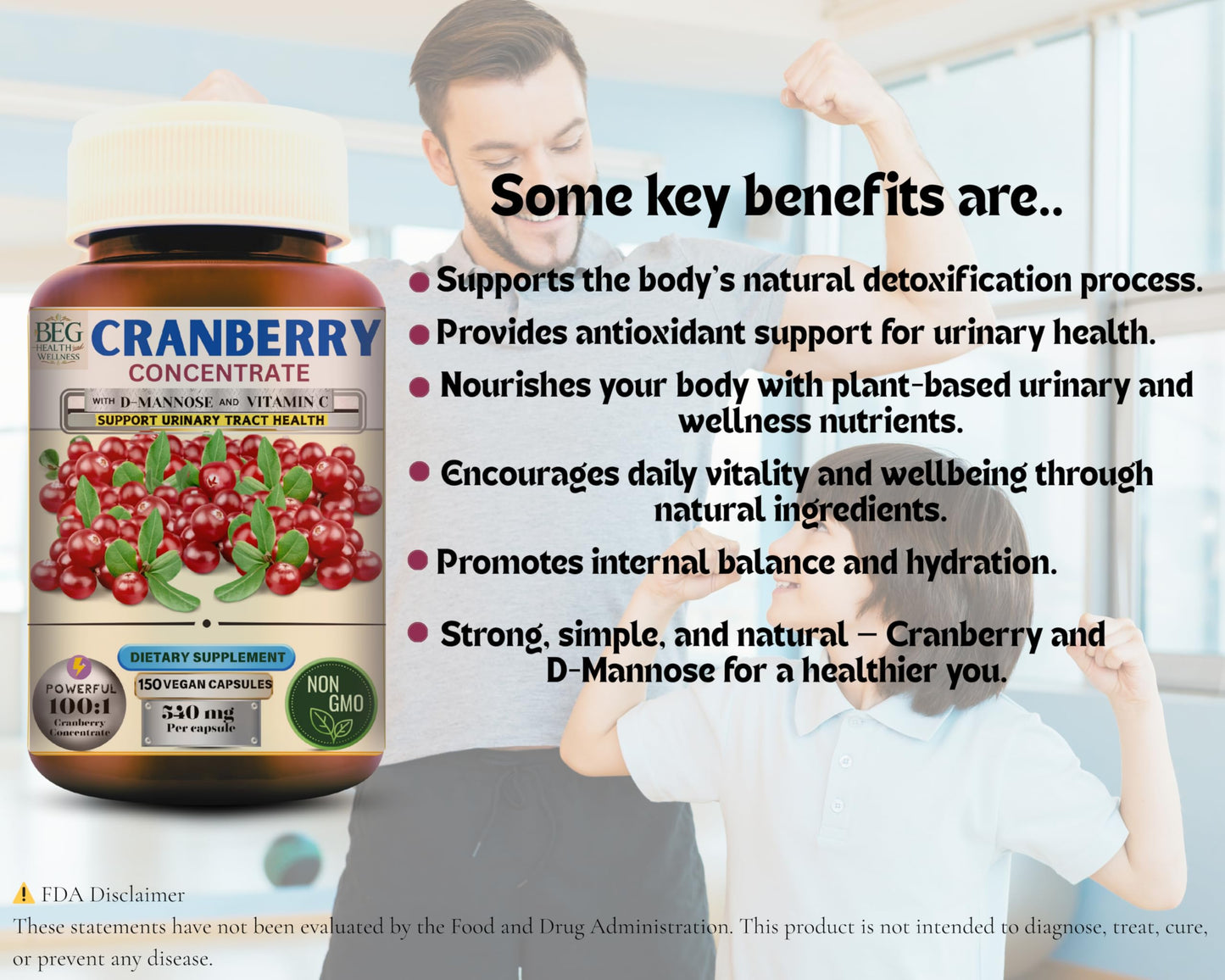 Generic Cranberry Supplement with D-Mannose & Vitamin C – Urinary Tract & Bladder Support, Vegan, Non-GMO, 150 Capsules
