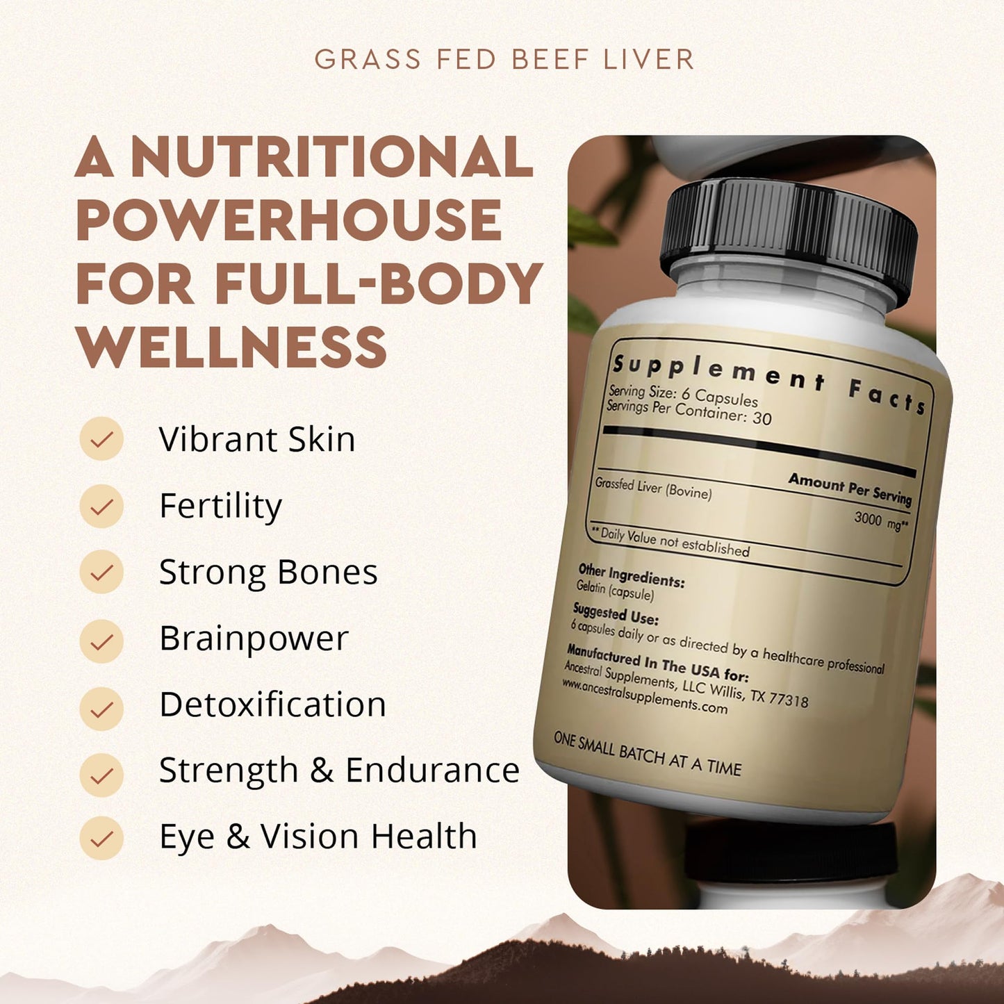 Ancestral Supplements Grass Fed Beef Liver 180 Capsules
