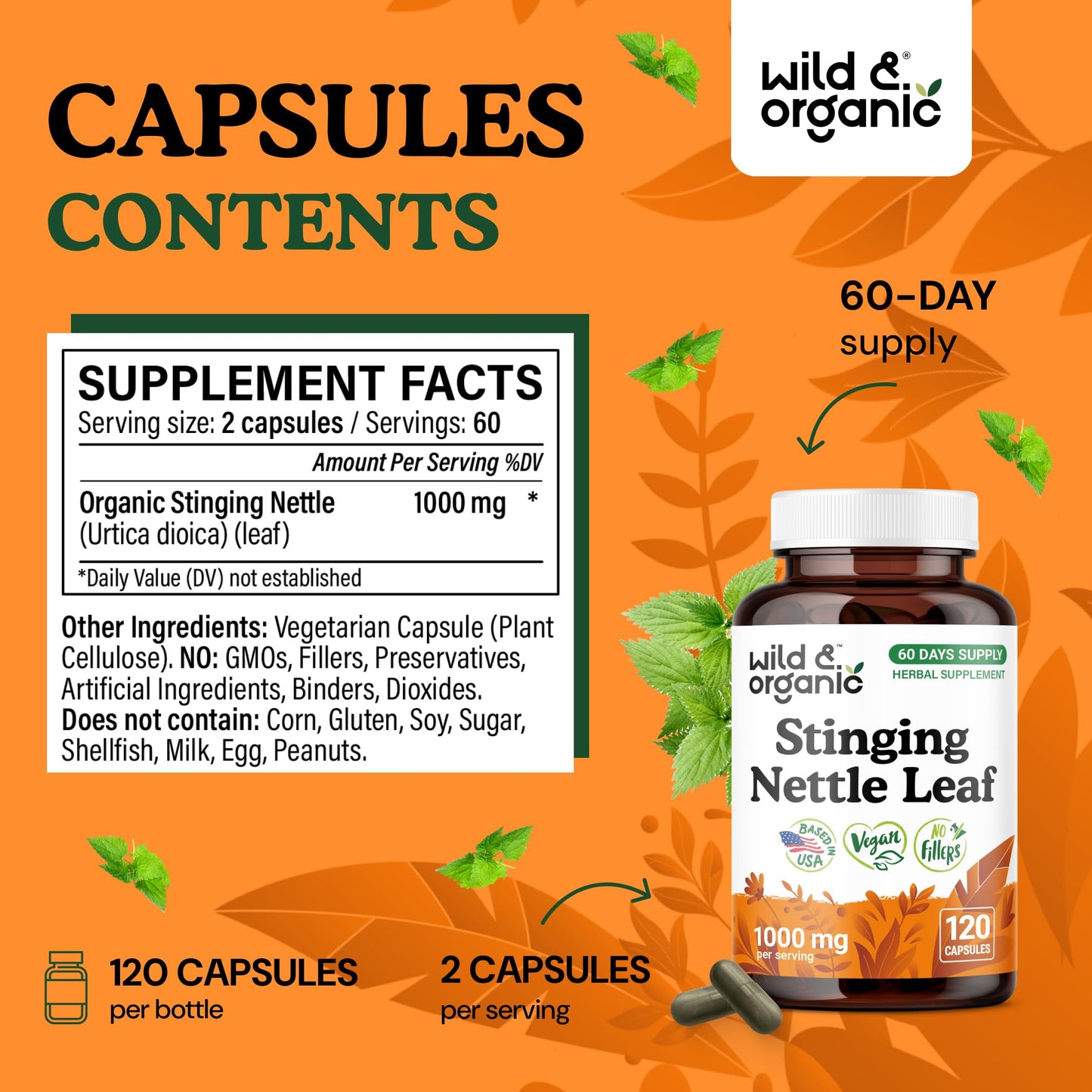 Wild & Organic Stinging Nettle Capsules 120 Count