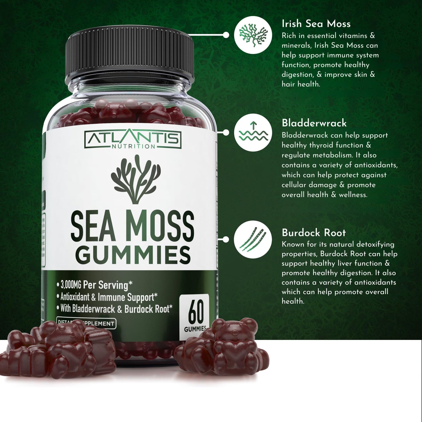 Atlantis Nutrition Irish Sea Moss Gummies Gummy, 60 Count