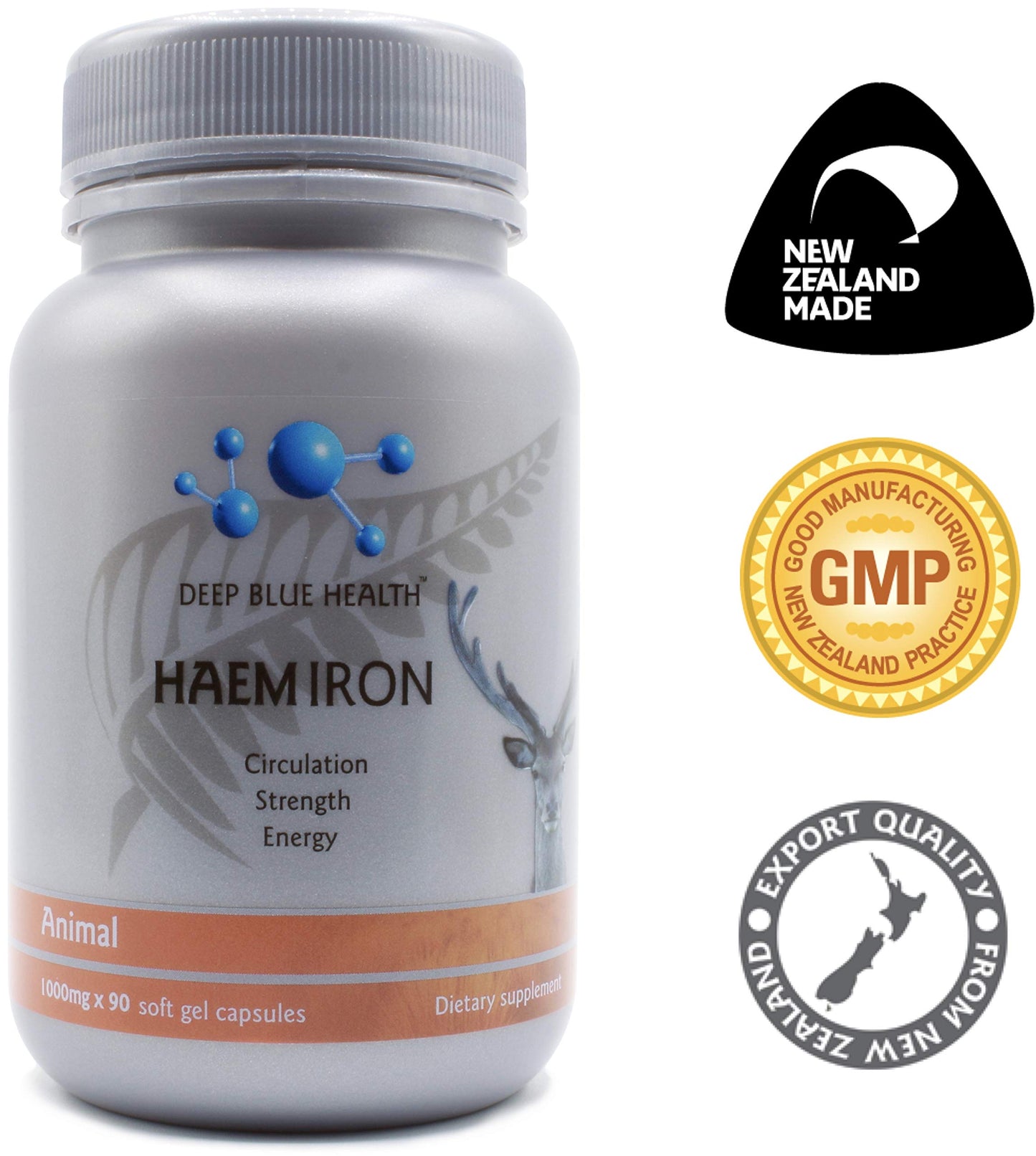 Deep Blue Health New Zealand Heme Iron Supplement Soft Gel Capsules 90 Count