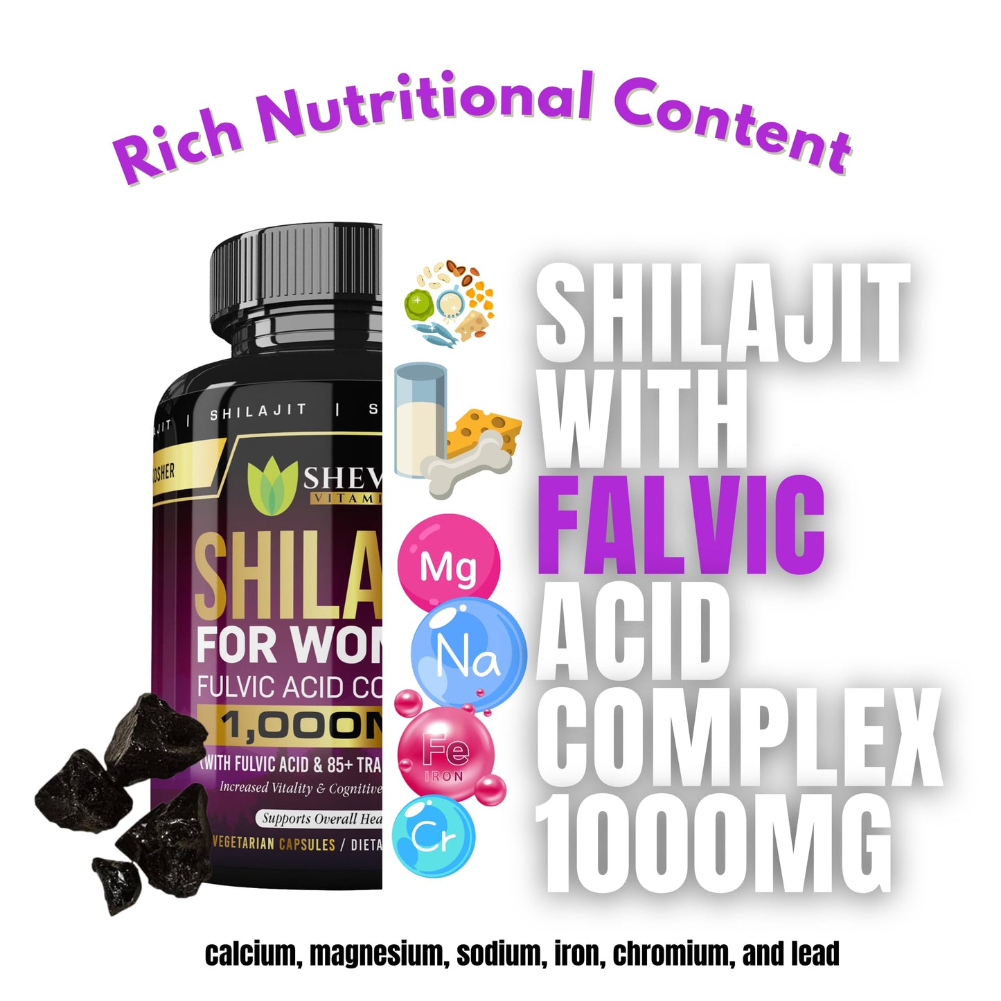 Shevat Vitamins Shilajit Capsules 1000 mg, 60 Count