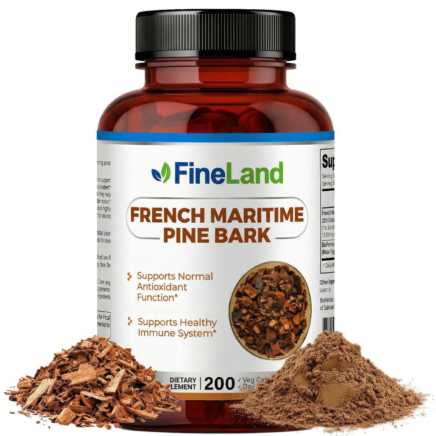 FineLand French Maritime Pine Bark 30:1 Extract Capsules, 200 Count