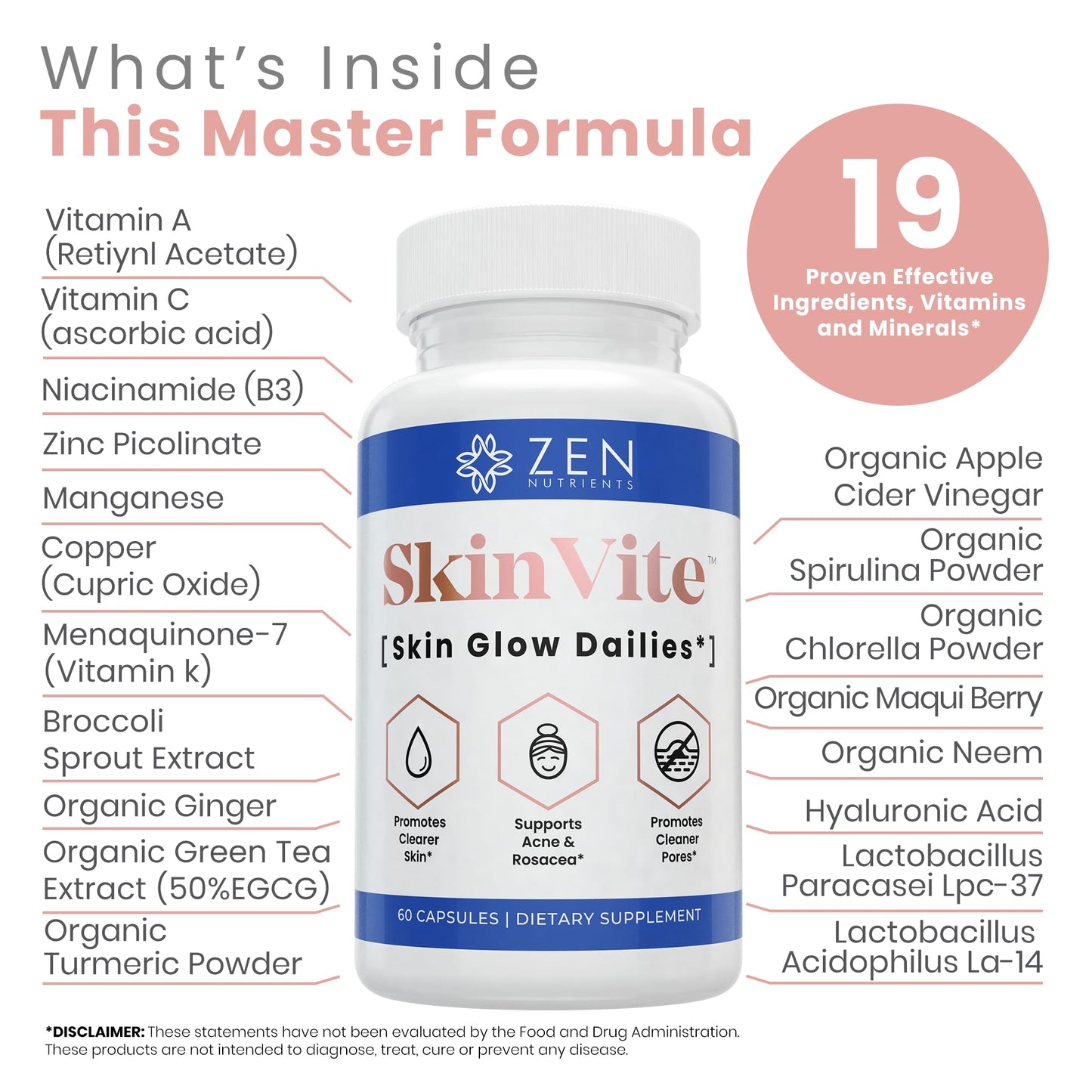 Zen Nutrients SkinVite Natural Skin Supplement Capsule 60 Count