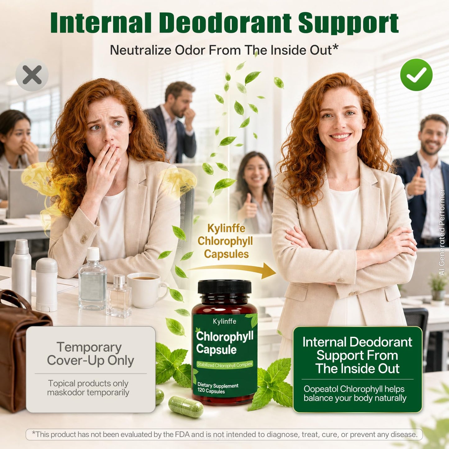 Oopeatol Chlorophyll Capsules 350mg Sodium Copper Chlorophyllin, Internal Freshness, Daily Wellness, Digestive & Antioxidant Support, 120 Count