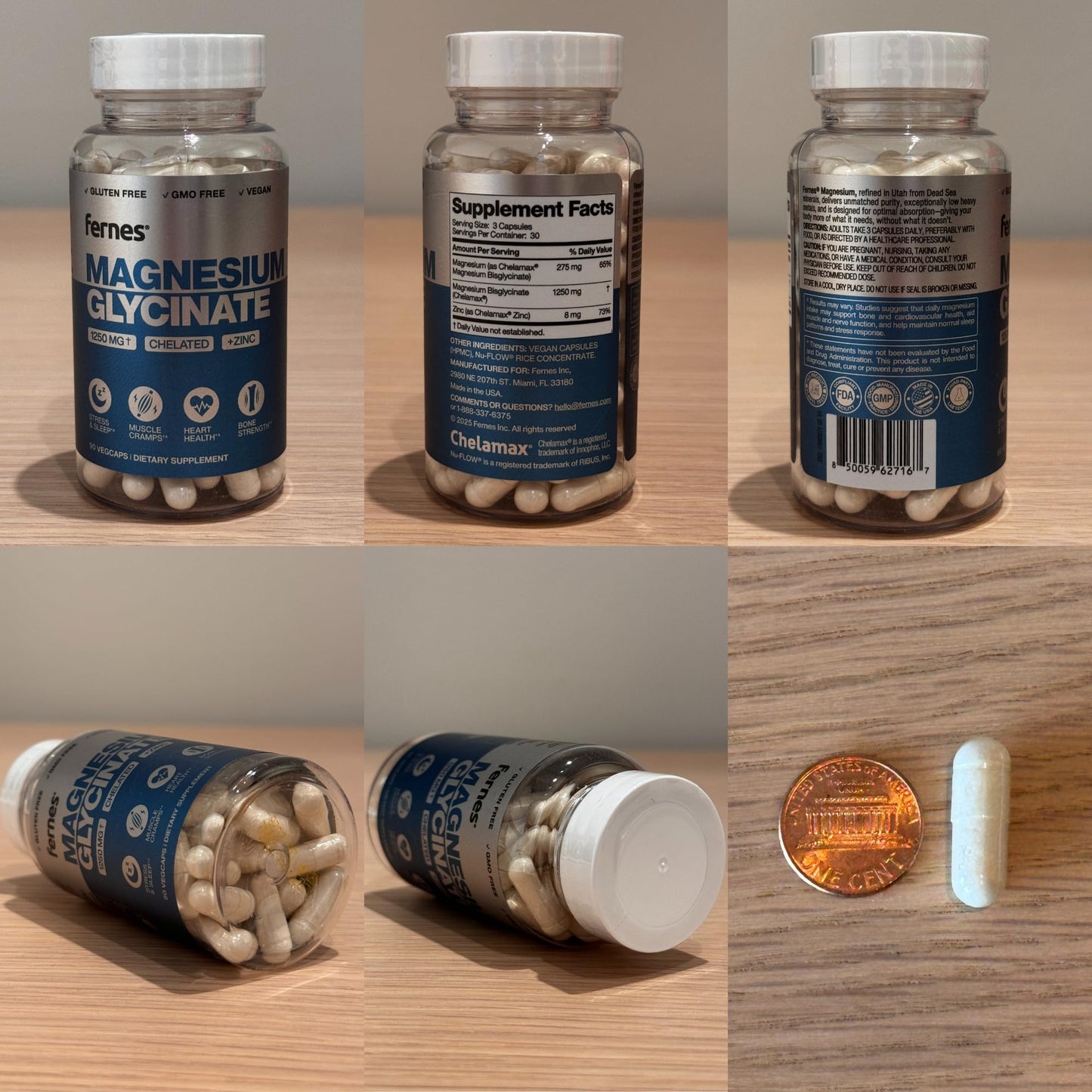Fernes Magnesium Glycinate 1250mg with Zinc Capsules, 90 Capsules