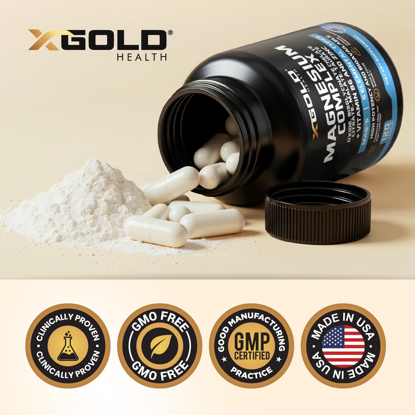 X Gold Health Magnesium Complex 5-in-1 with Zinc and Vitamin B6, 120 Capsules