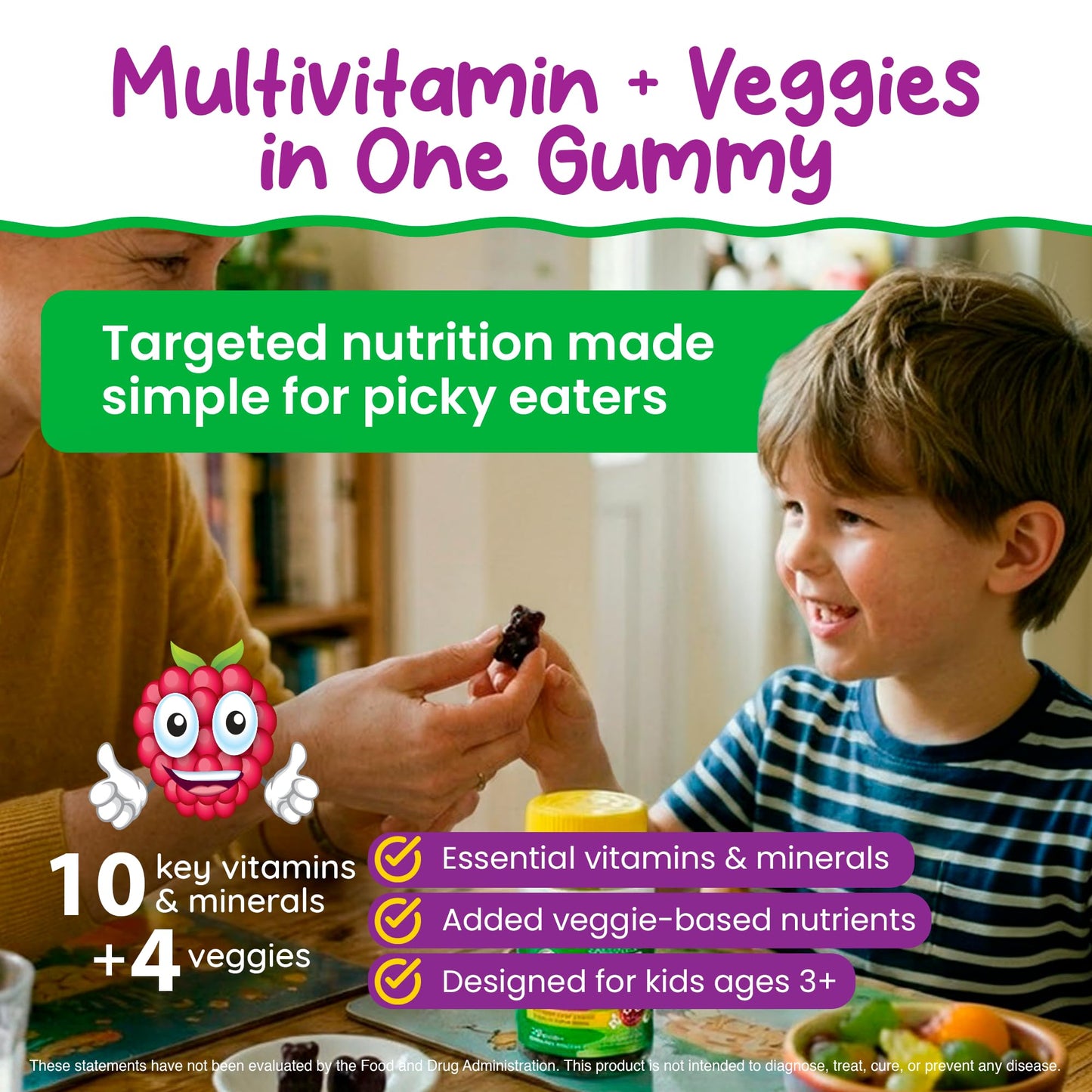 KIDS SMART Picky Eaters Multivitamin + Veggies Gummies Daily Wellbeing Chewable, 30 Count