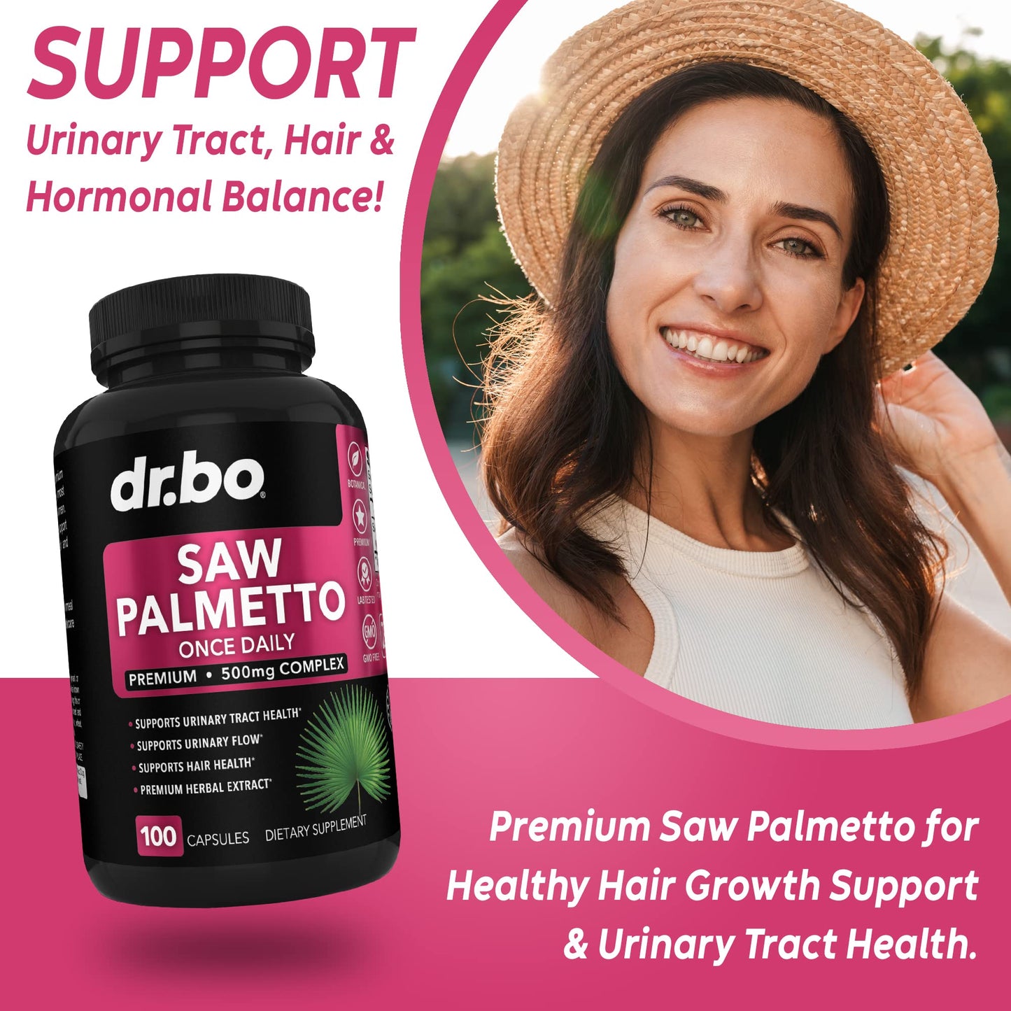 DR. BO Saw Palmetto for Women Hair Loss DHT Blocker Capsules 100 Count