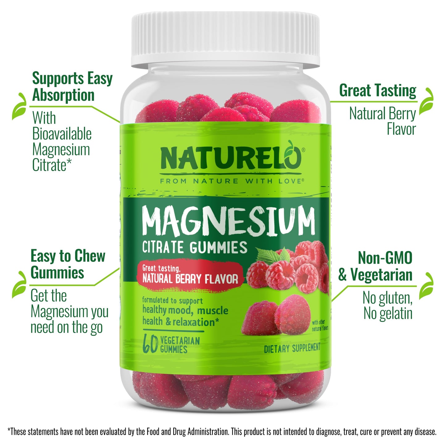 NATURELO Magnesium Citrate Gummies 120 Gummies