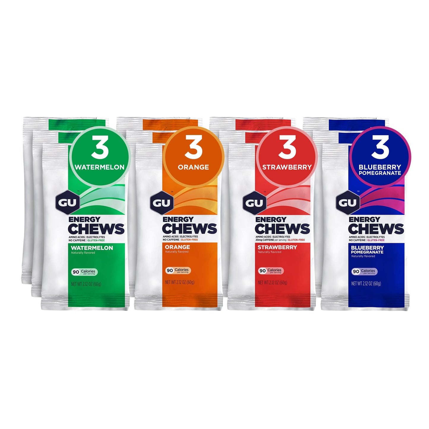 GU Energy Gel 24-Count Variety Pack and GU Energy Chews 12-Pack Variety Bundle with Amino Acids and Electrolytes