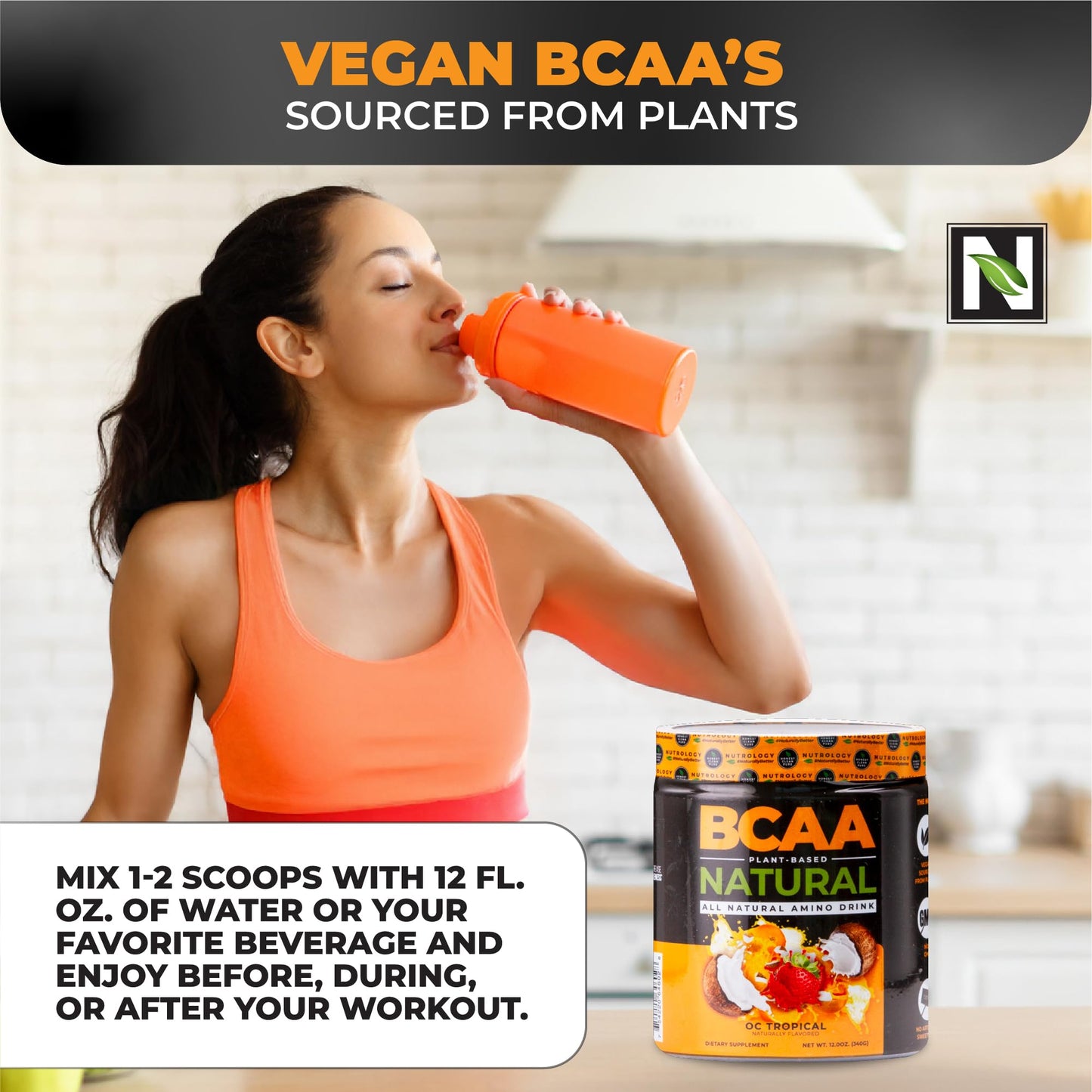 Nutrology BCAA Natural Orange Coconut Flavor Powder 10.82 oz