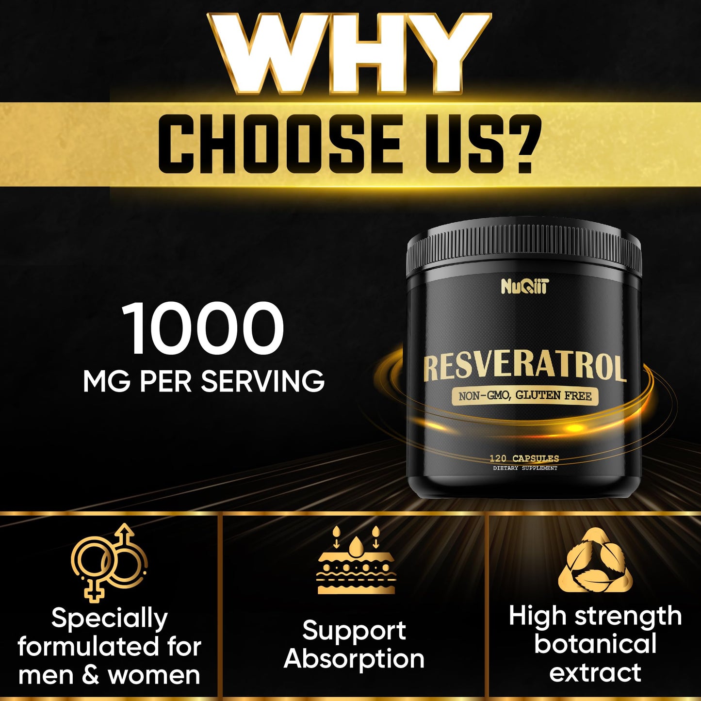 NUQIIT Trans Resveratrol 1000mg Capsule, 120 Count