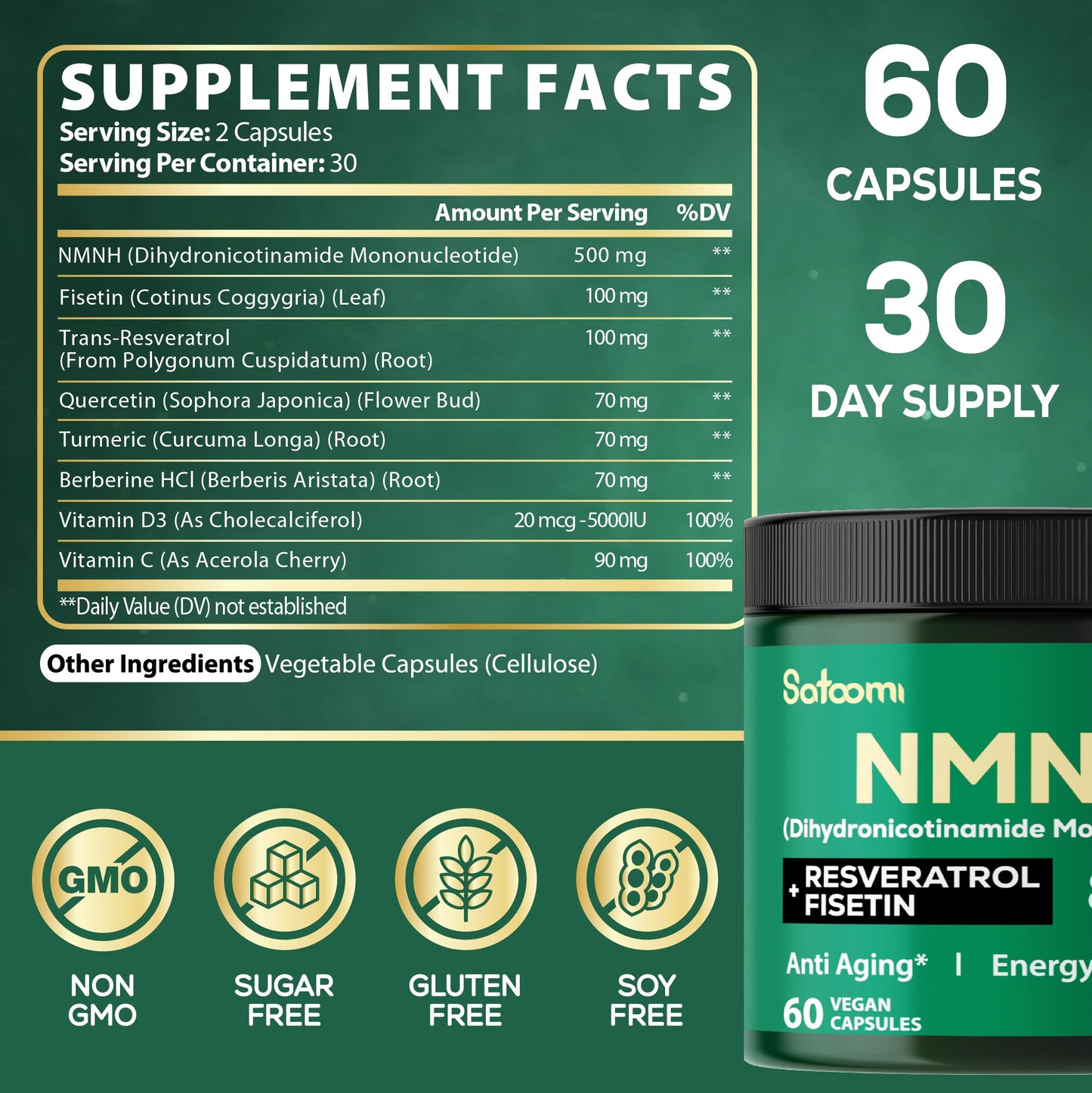 Satoomi NMNH 8in1 NMN Supplement Alternative Capsules 60 Count